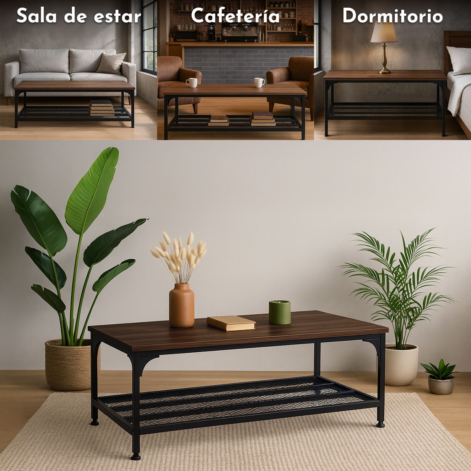 Mesa Centro Sala Minimalista Industrial Acero 100x60x47cm Houzer image number null