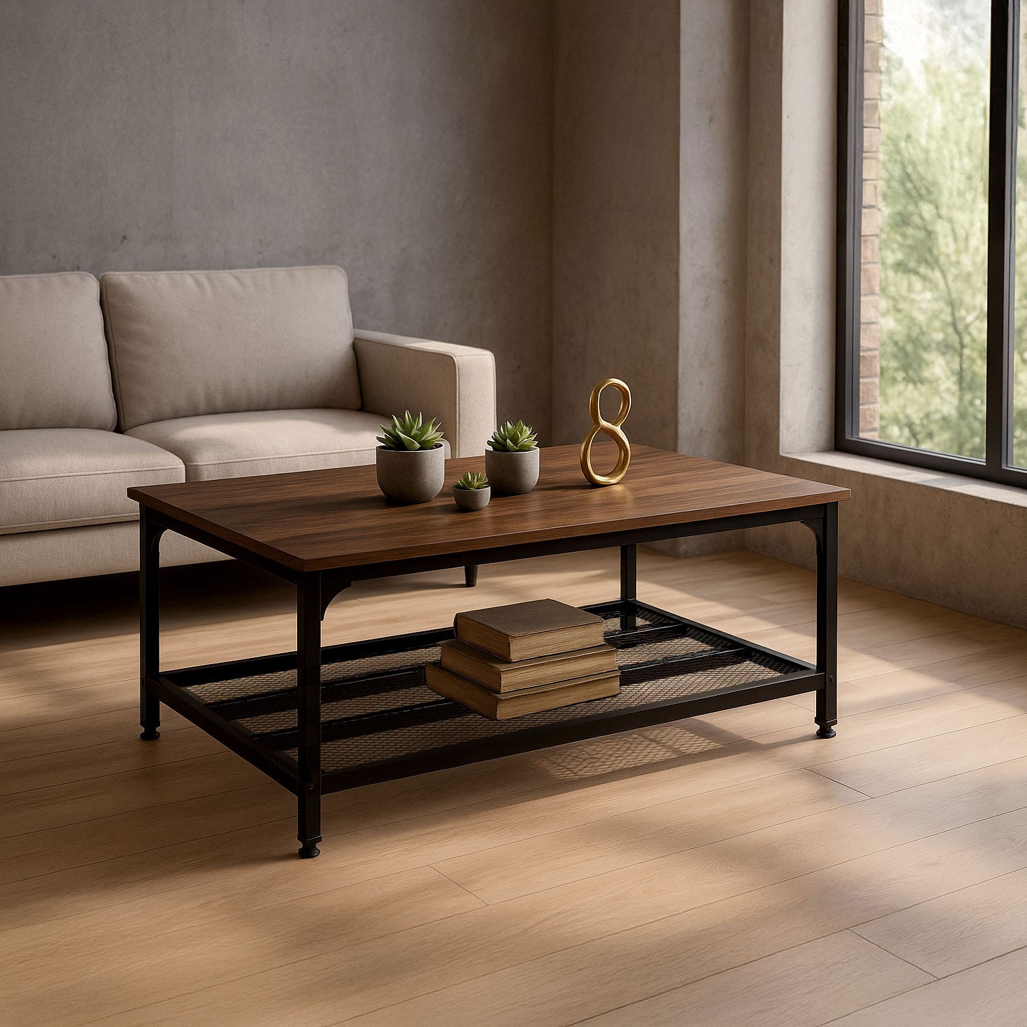 Mesa Centro Sala Minimalista Industrial Acero 100x60x47cm Houzer image number null