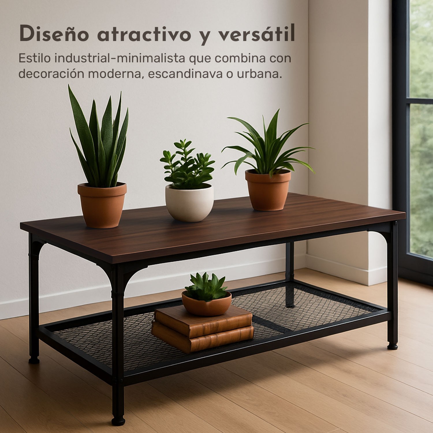 Mesa Centro Sala Minimalista Industrial Acero 100x60x47cm Houzer image number null