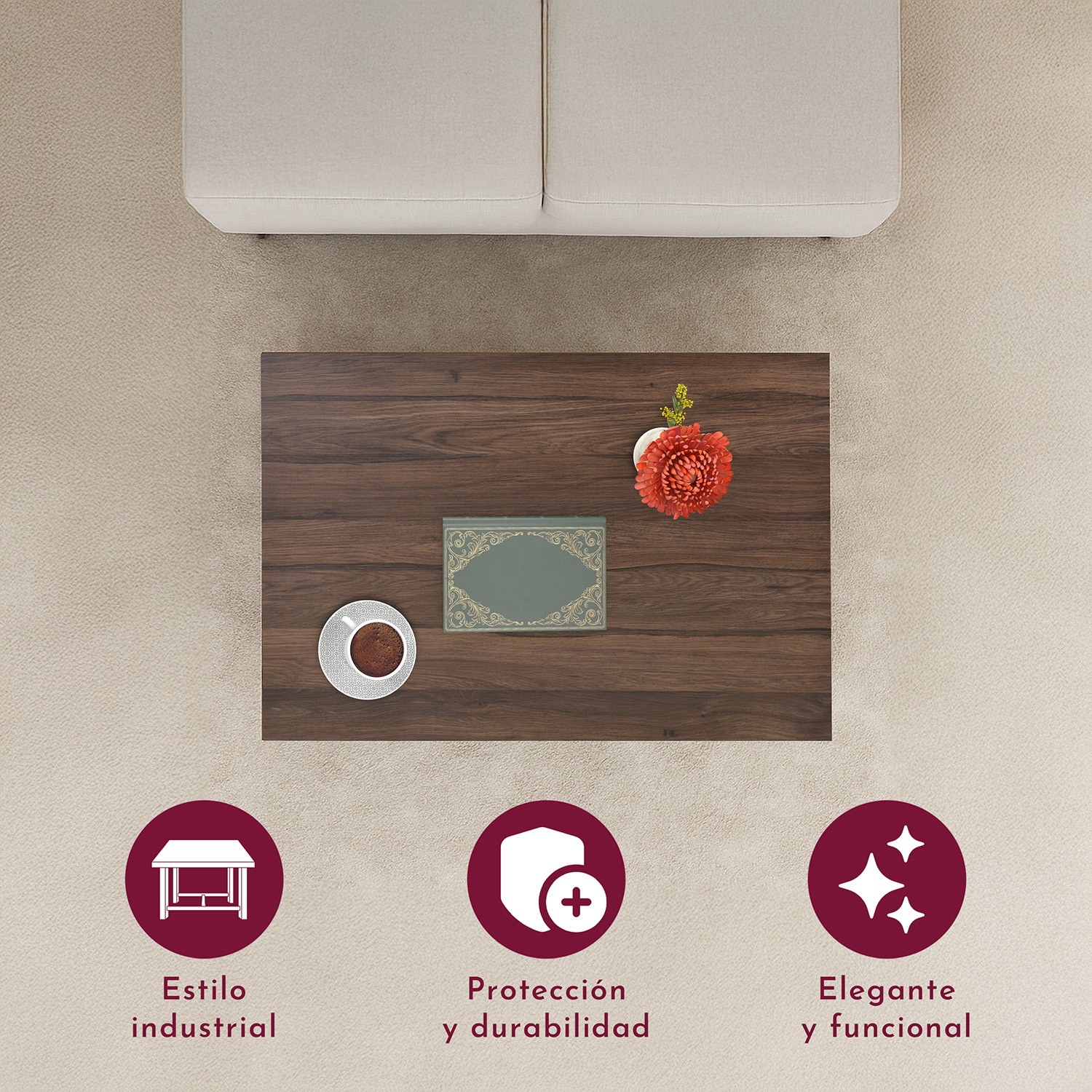 Mesa Centro Sala Minimalista Industrial Acero 100x60x47cm Houzer image number null