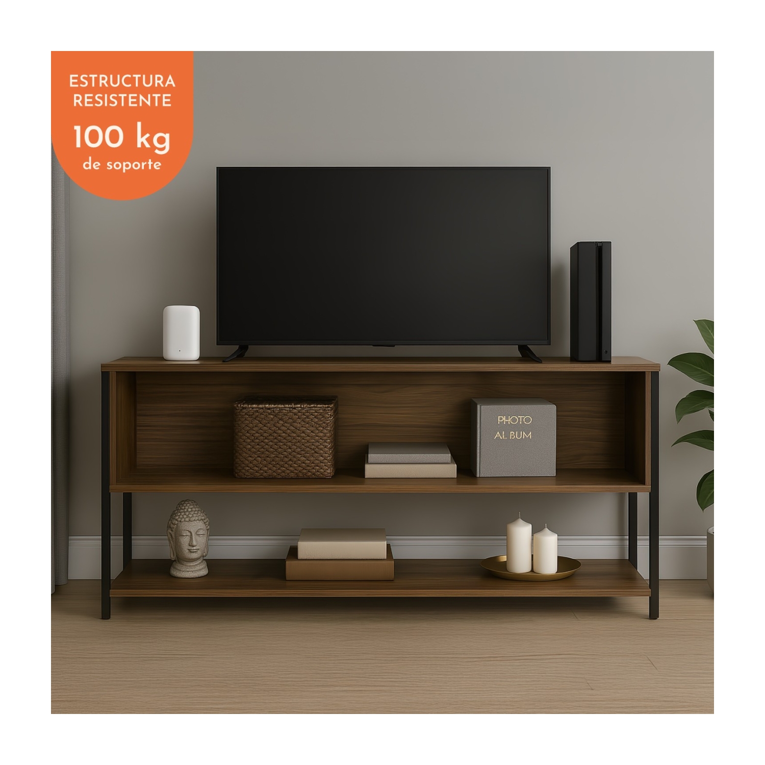 Mueble Tv 60 Pulgadas Mesa 3 Niveles 1.40m Moderno Organizador Cafe