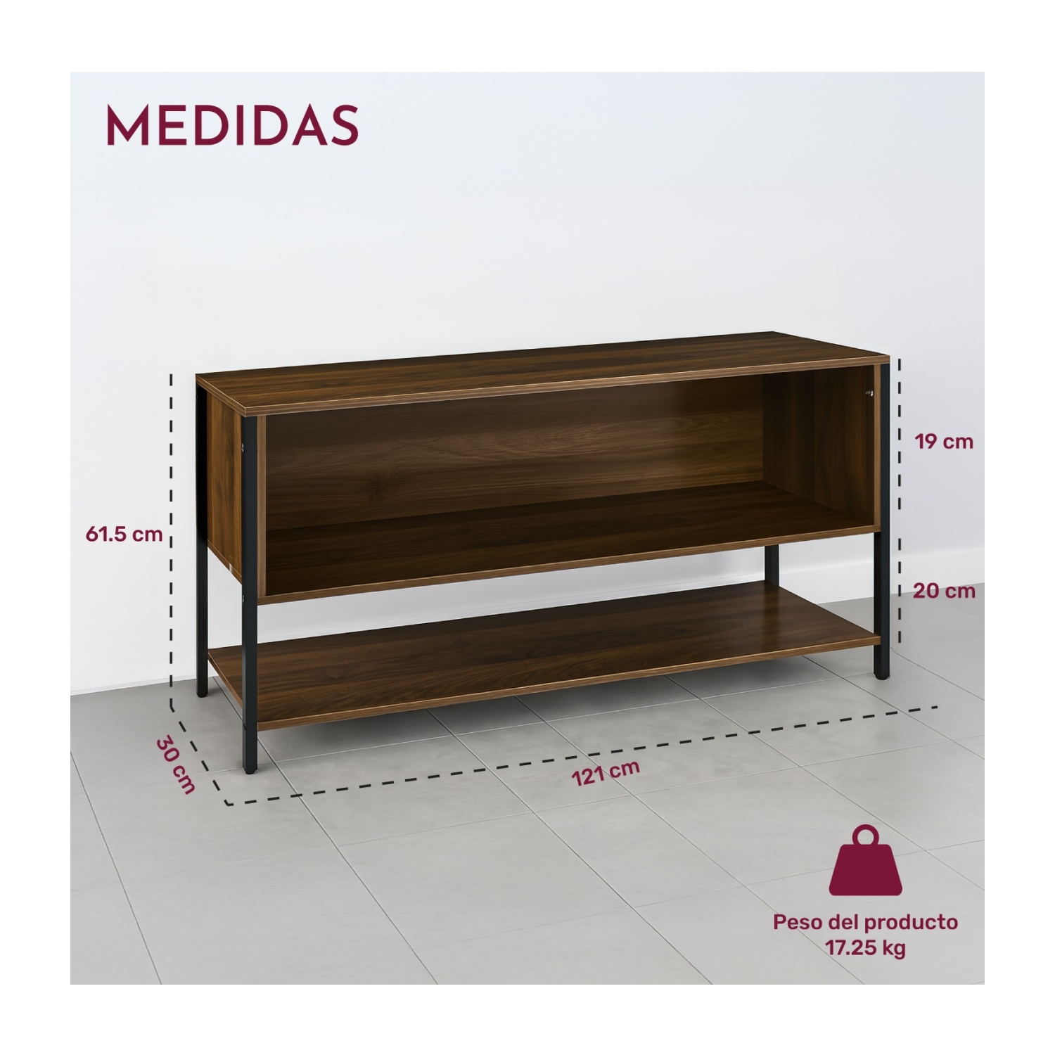 Mueble Tv 60 Pulgadas Mesa 3 Niveles 1.40m Moderno Organizador Cafe
