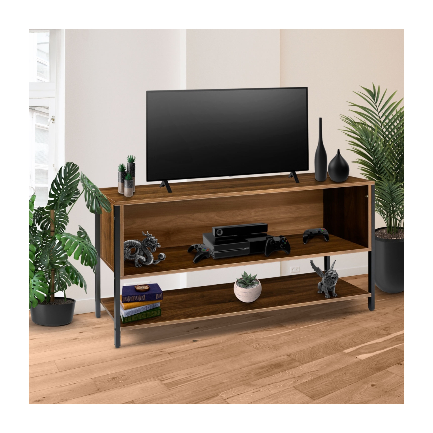 Mueble Tv 60 Pulgadas Mesa 3 Niveles 1.40m Moderno Organizador Cafe