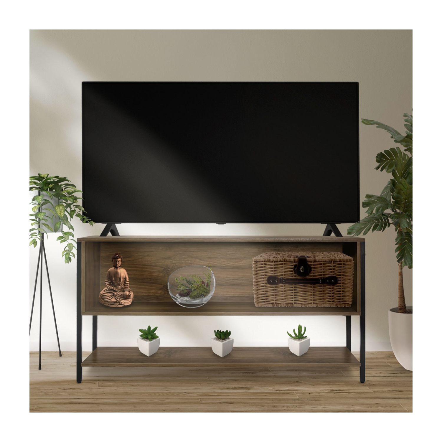 Mueble Tv 60 Pulgadas Mesa 3 Niveles 1.40m Moderno Organizador Cafe