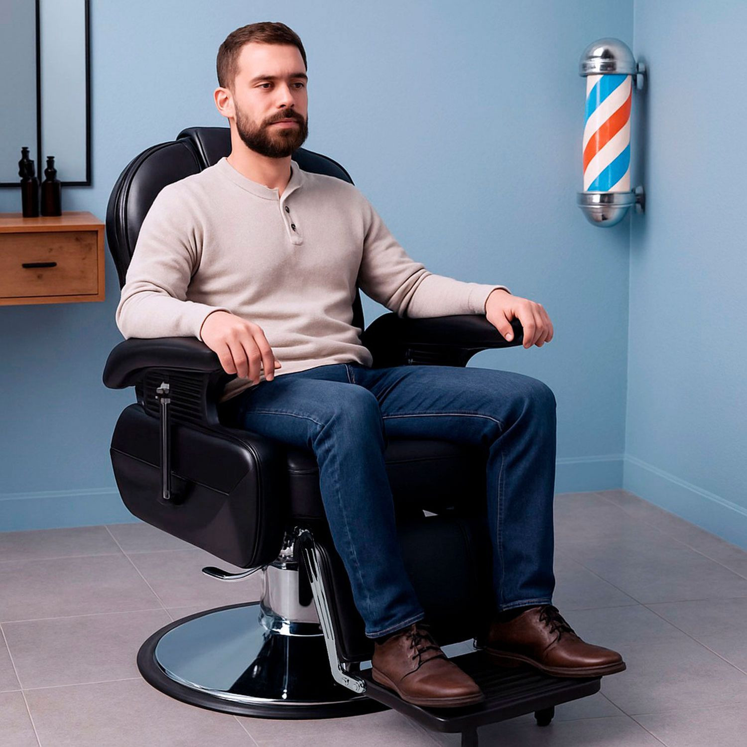 Sillon Silla Barbero Barberia Peluqueria Estetica Neumatico Negro Nanofort