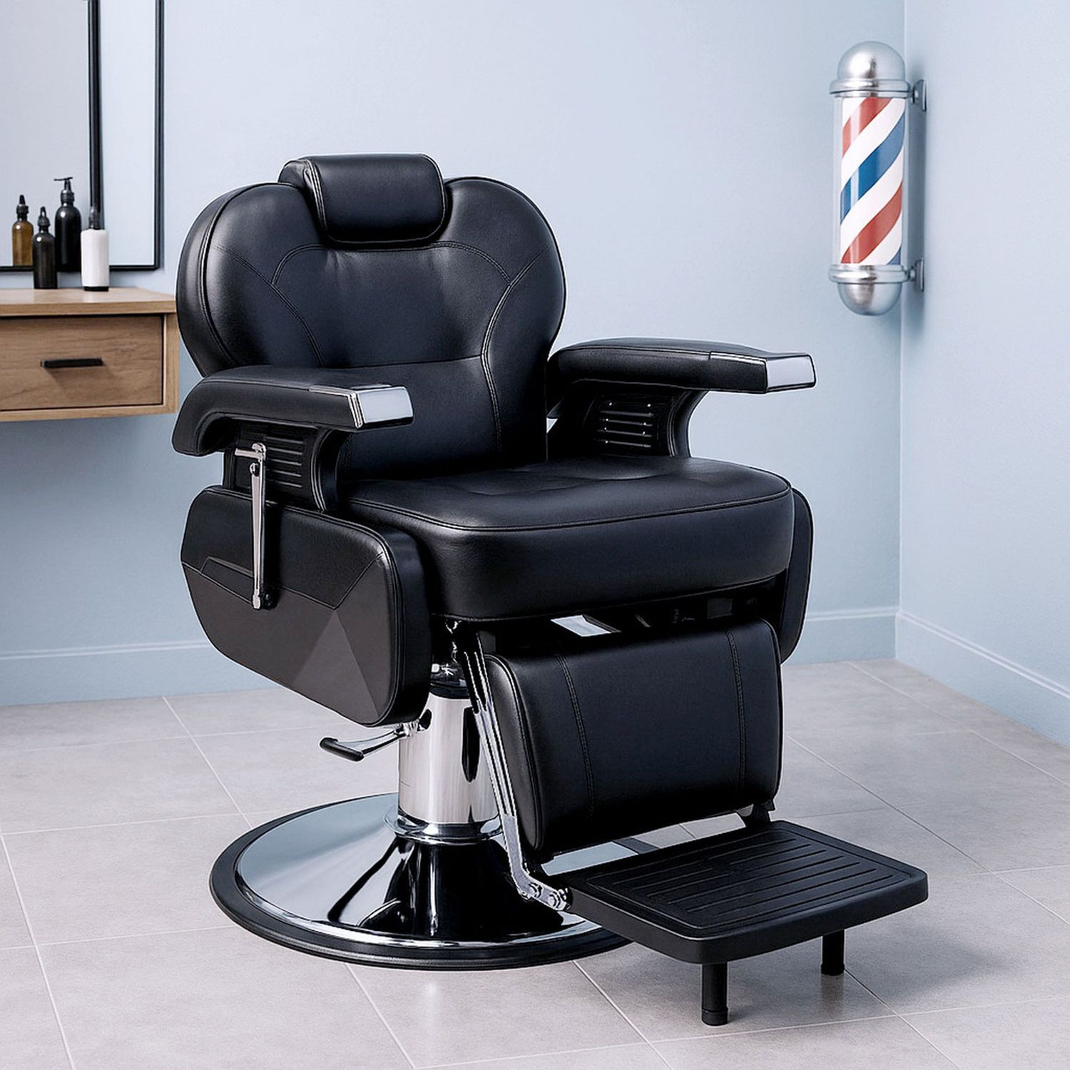 Sillon Silla Barbero Barberia Peluqueria Estetica Neumatico Negro Nanofort