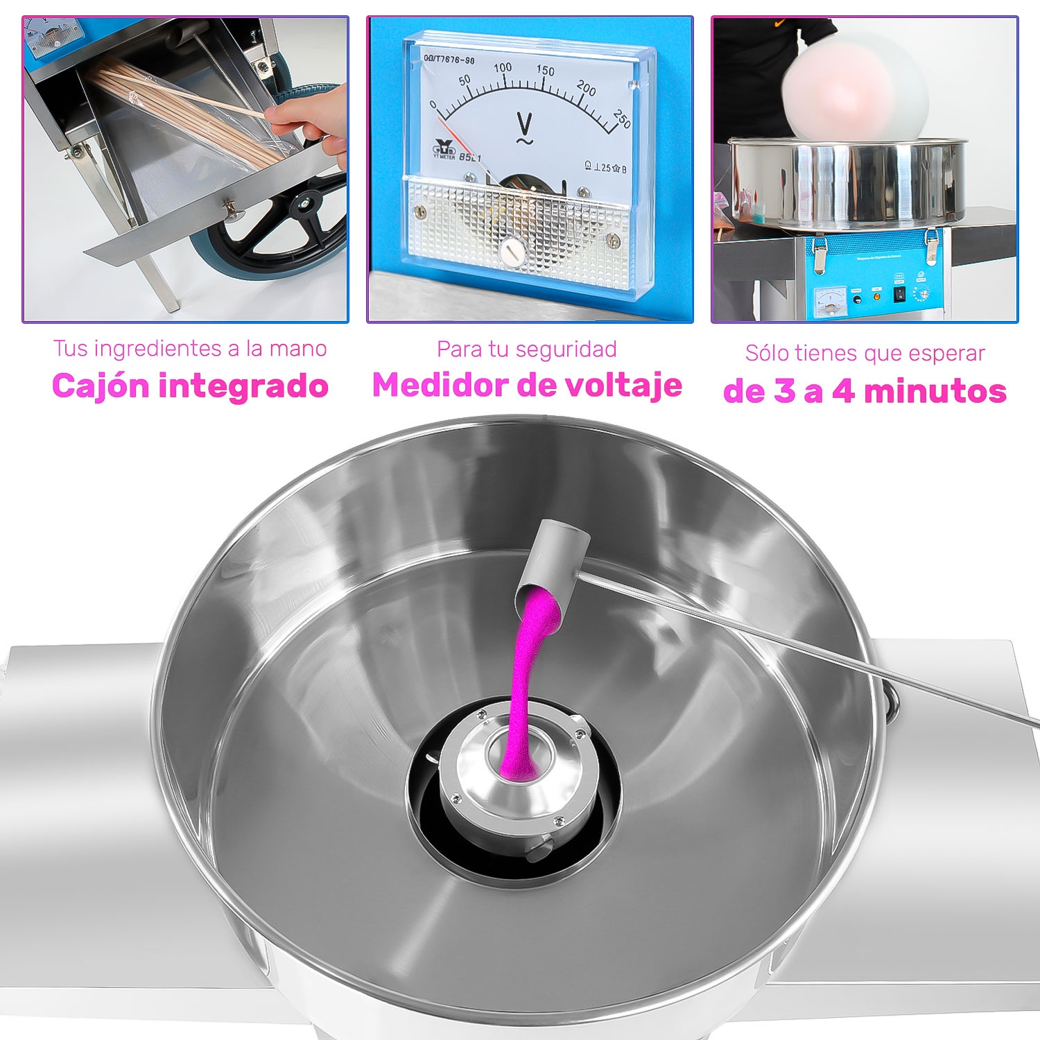 Maquina Para Algodón De Azucar Comercial Ruedas 110v Algodonera Dulces Gutstark
