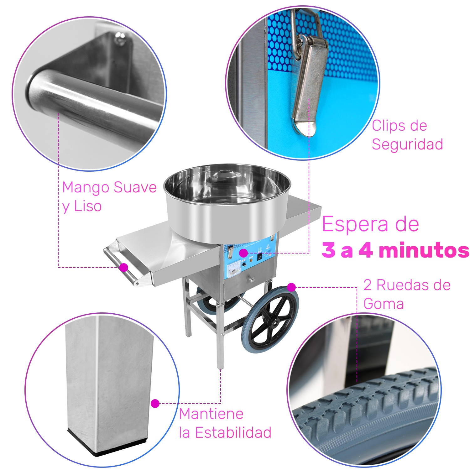 Maquina Para Algodón De Azucar Comercial Ruedas 110v Algodonera Dulces Gutstark