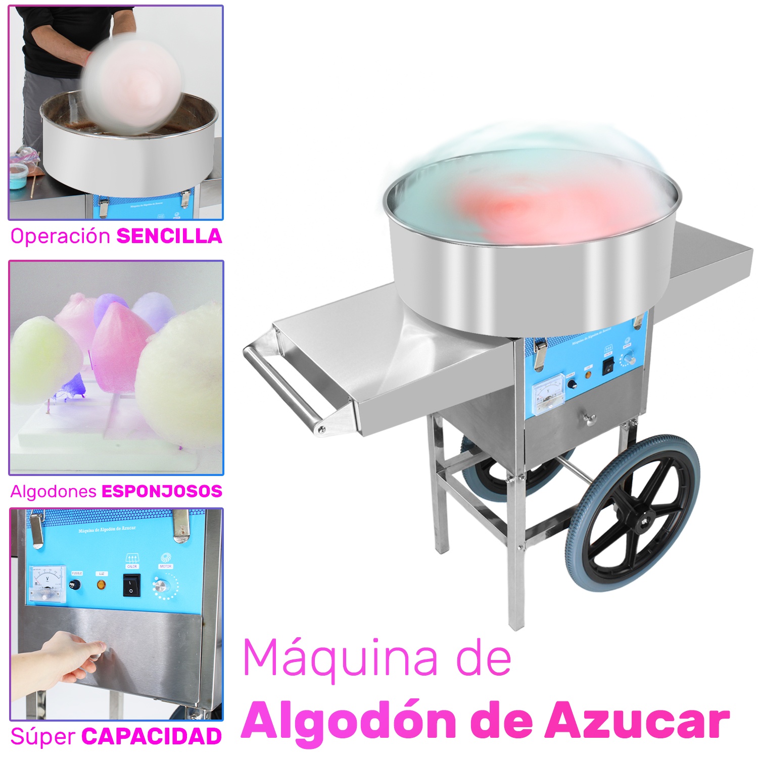 Maquina Para Algodón De Azucar Comercial Ruedas 110v Algodonera Dulces Gutstark
