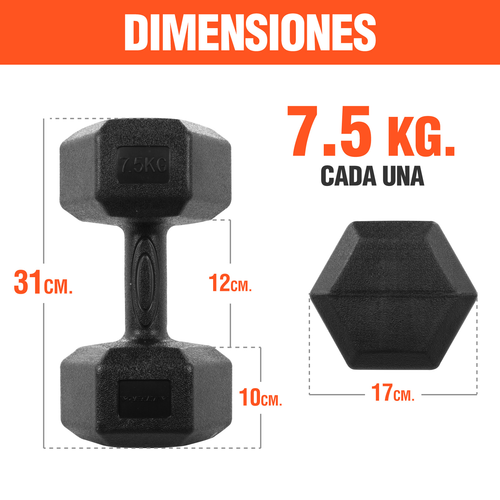 Mancuernas 7.5 Kg Pesas Hexagonales 2pz Altera Entrenamiento