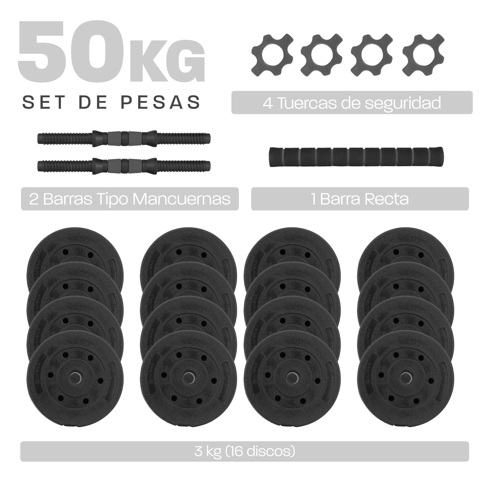 Mancuernas Ajustables Altera Barra Recta Total Pesas 50 Kg