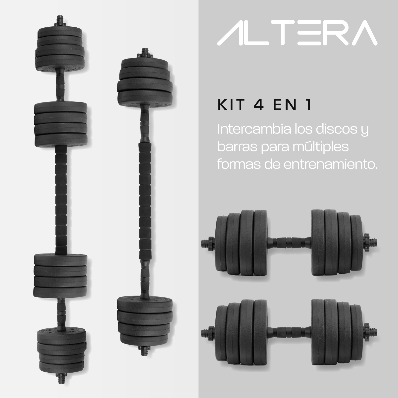Set Mancuernas Altera Barra Ajustable Total 40kg Disco Pesas