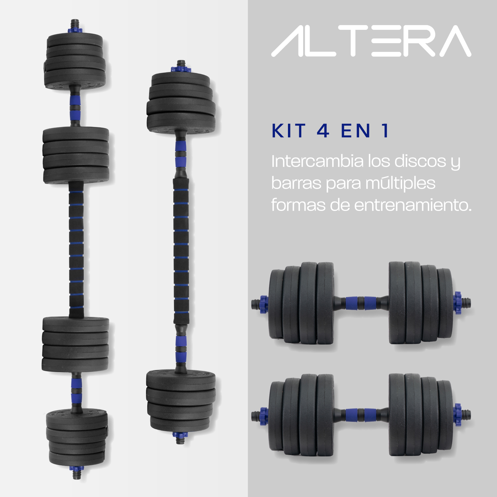 Set Mancuernas Altera Barra Ajustable Total 40kg Disco Pesas