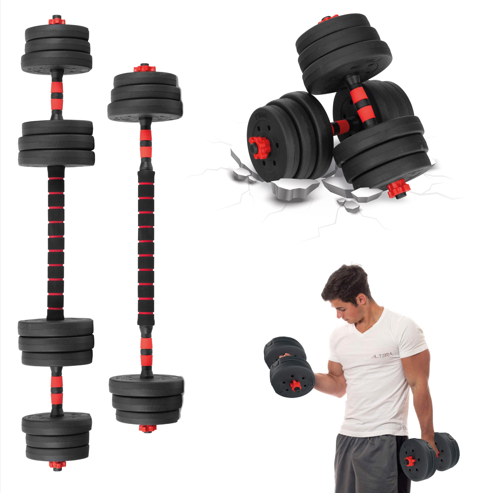 Set Mancuernas Altera Barra Ajustable Total 40kg Disco Pesas