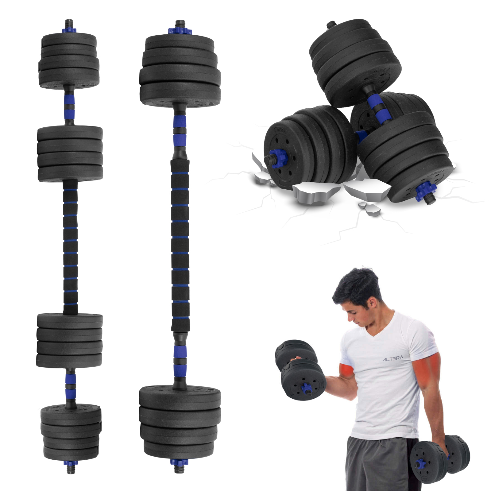 Set Mancuernas Altera Barra Ajustable Total 40kg Disco Pesas