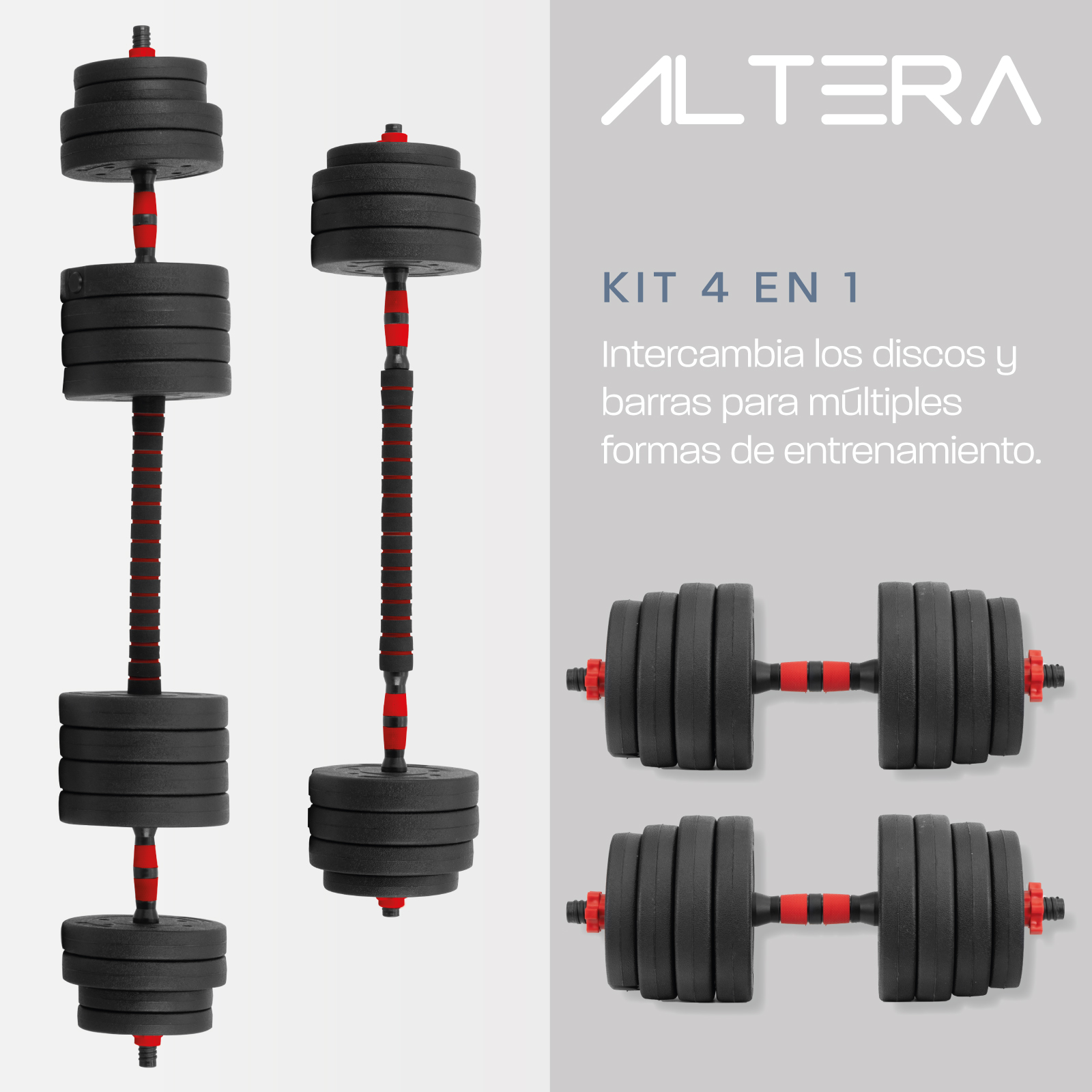 Set Mancuernas Altera Barra Ajustable Total 40kg Disco Pesas