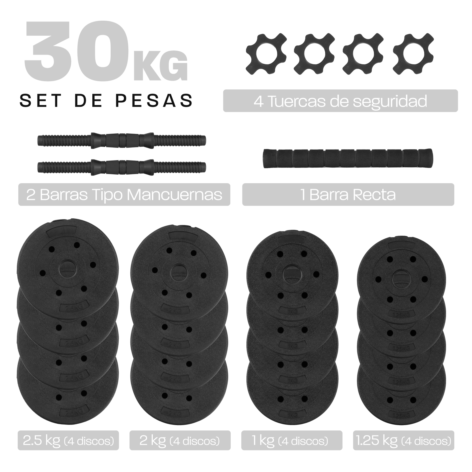 Mancuernas Ajustables Altera Barra Recta Pesas 30 Kg Total