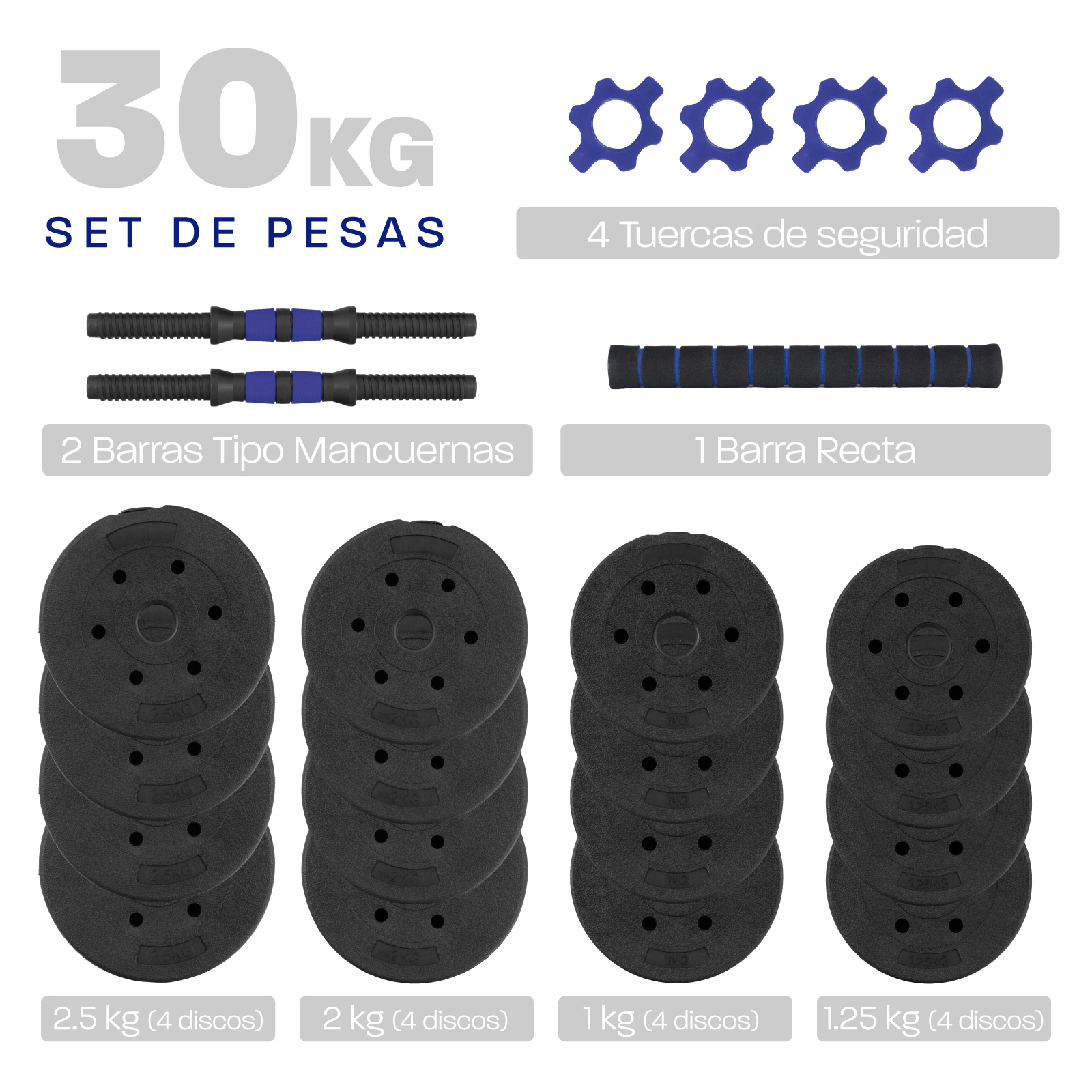 Mancuernas Ajustables Altera Barra Recta Pesas 30 Kg Total