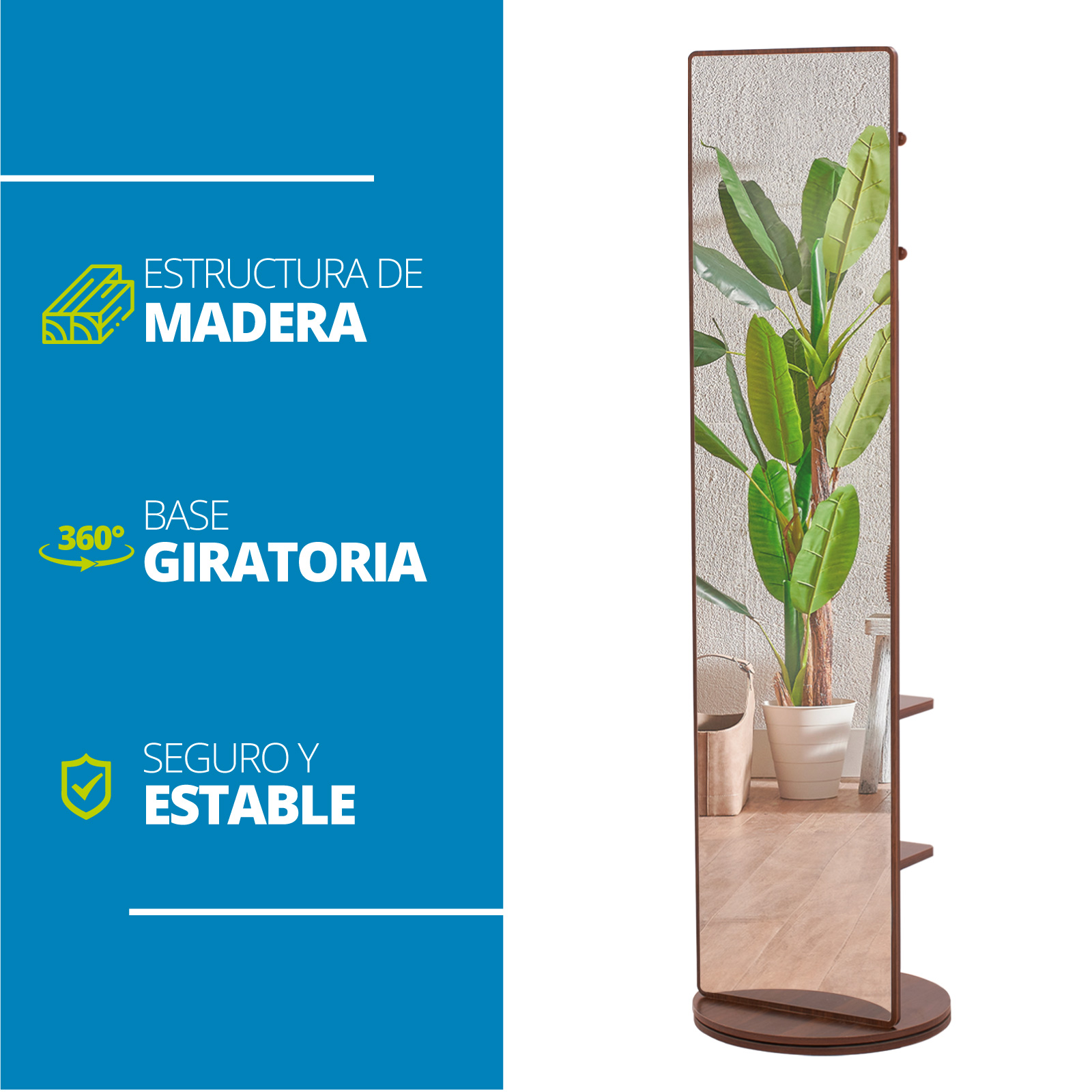 Espejo Cuerpo Completo Giratorio De Piso Decorativo Onof