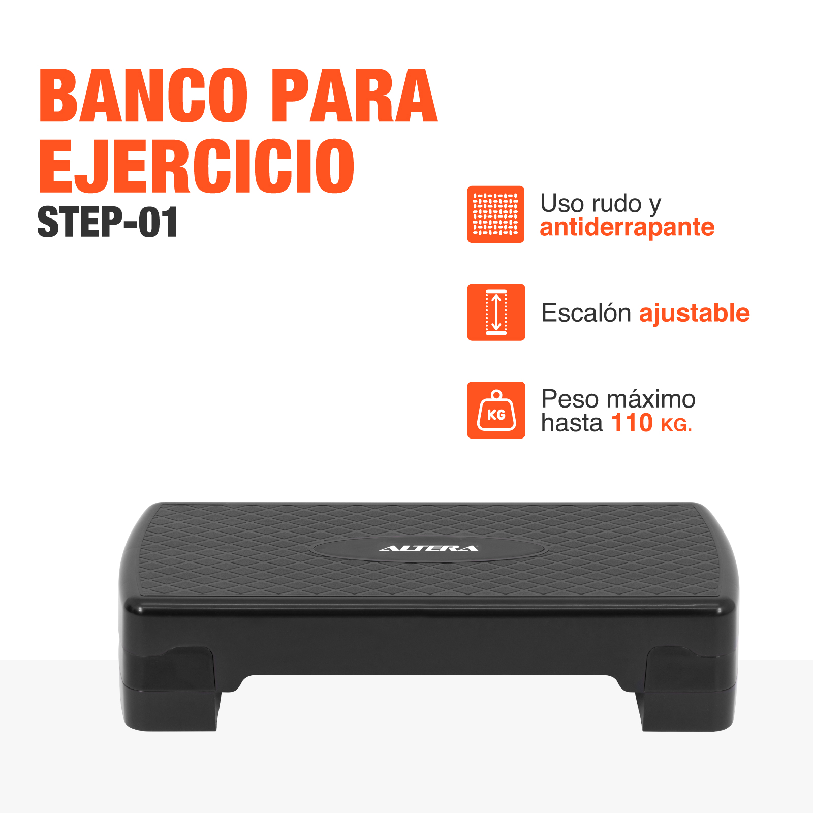 Banco Escalon de Ejercicio Step Rutinas Aerobics Ajustable Negro