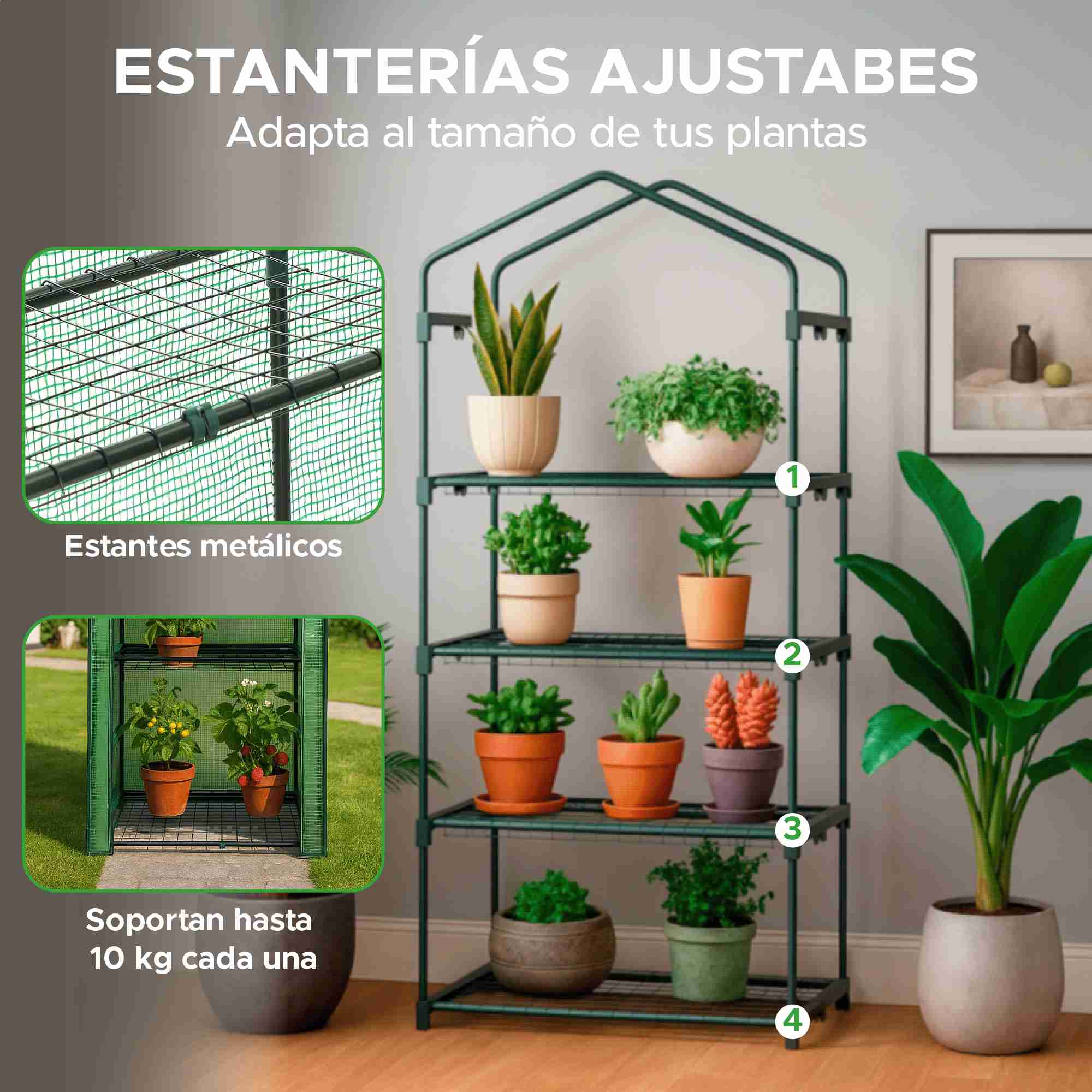 Invernadero Portátil Elly De 4 Niveles Con Cubierta Reforzada Y Estantes Metálicos Para Interior Y Exterior