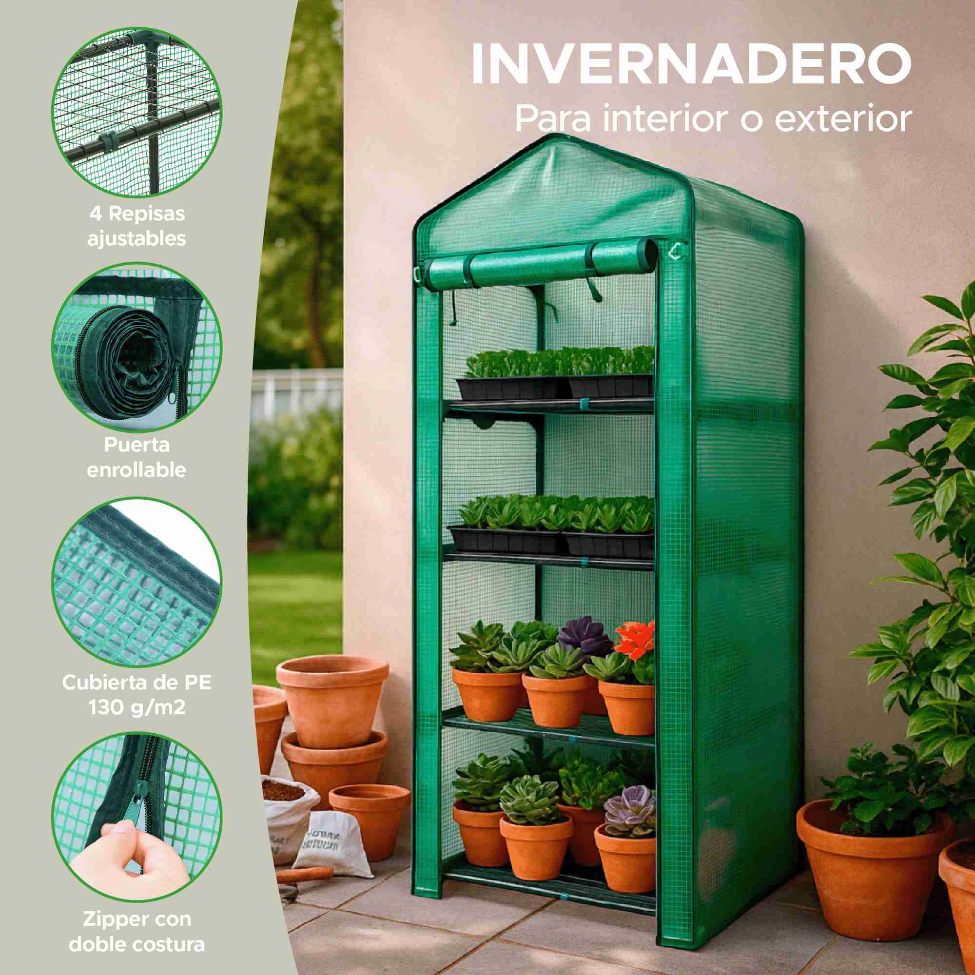 Invernadero Portátil Elly De 4 Niveles Con Cubierta Reforzada Y Estantes Metálicos Para Interior Y Exterior