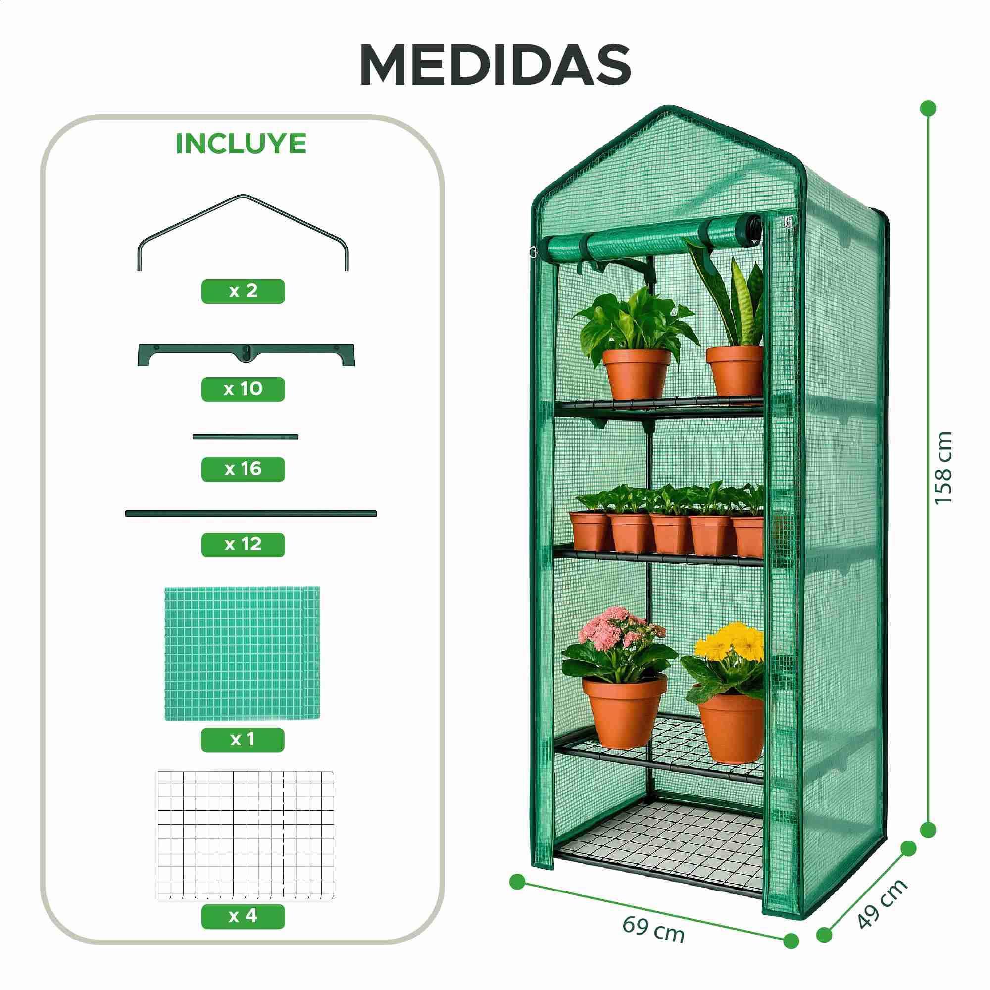 Invernadero Portátil Elly De 4 Niveles Con Cubierta Reforzada Y Estantes Metálicos Para Interior Y Exterior