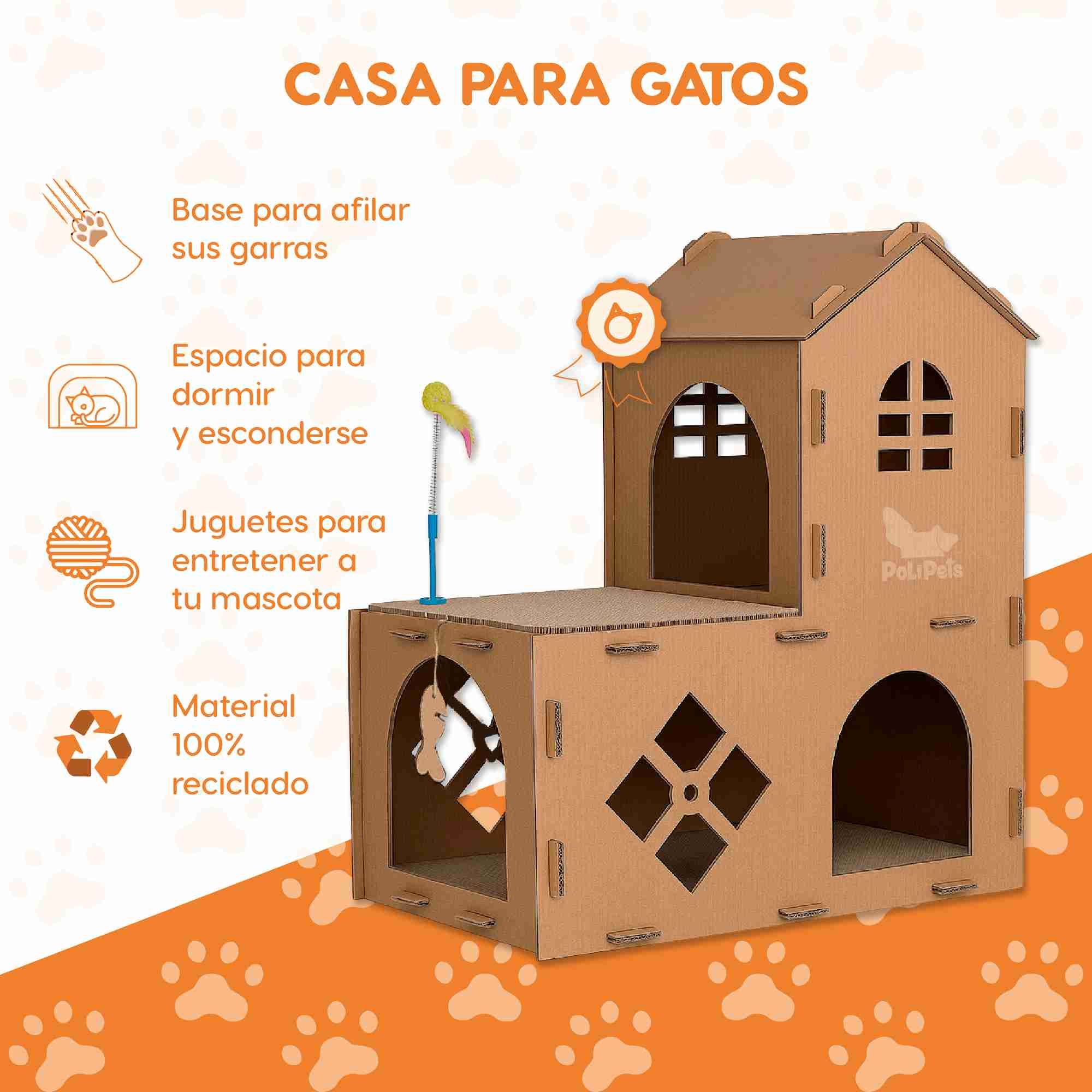 Casa de campo para gato con rascador 