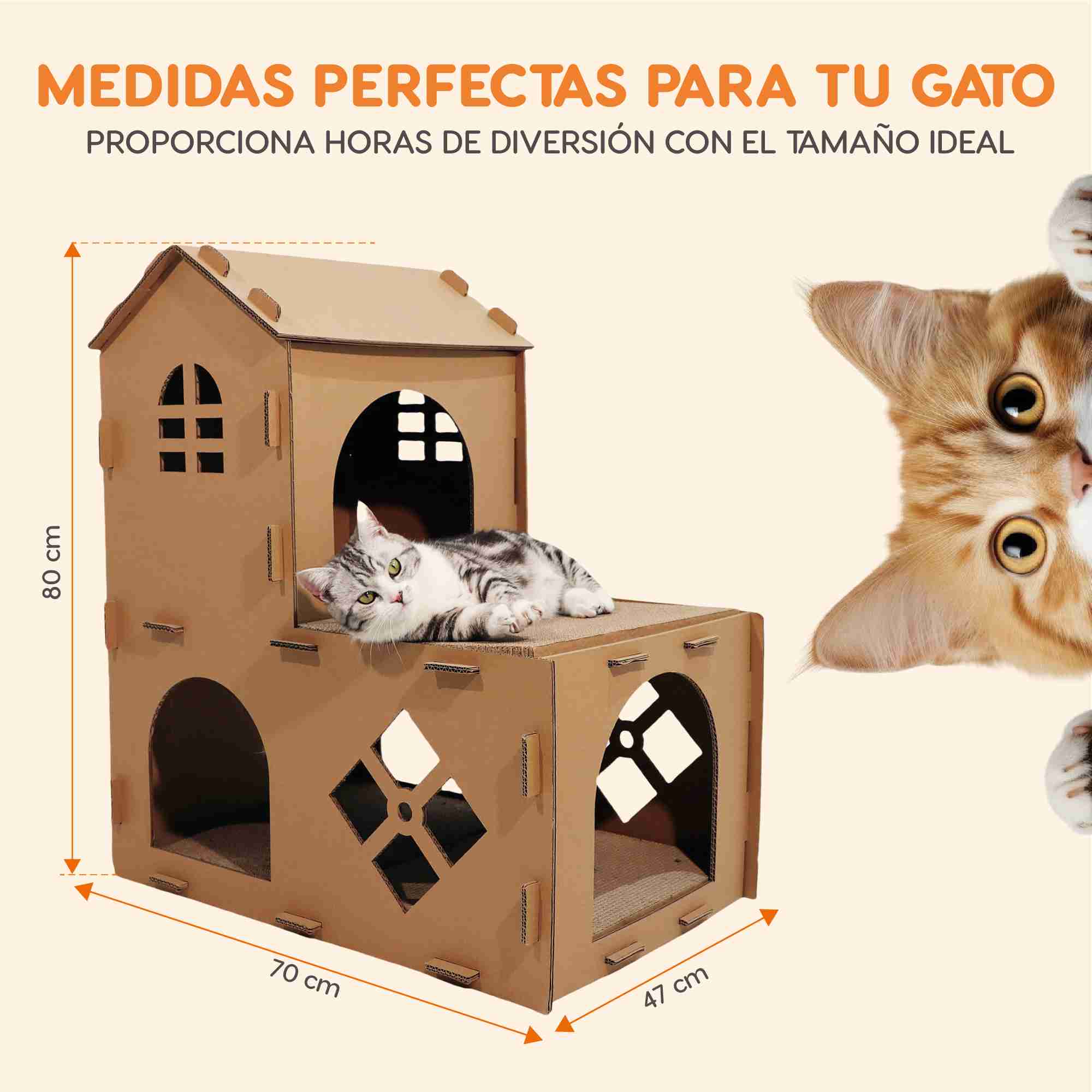 Casa de campo para gato con rascador 