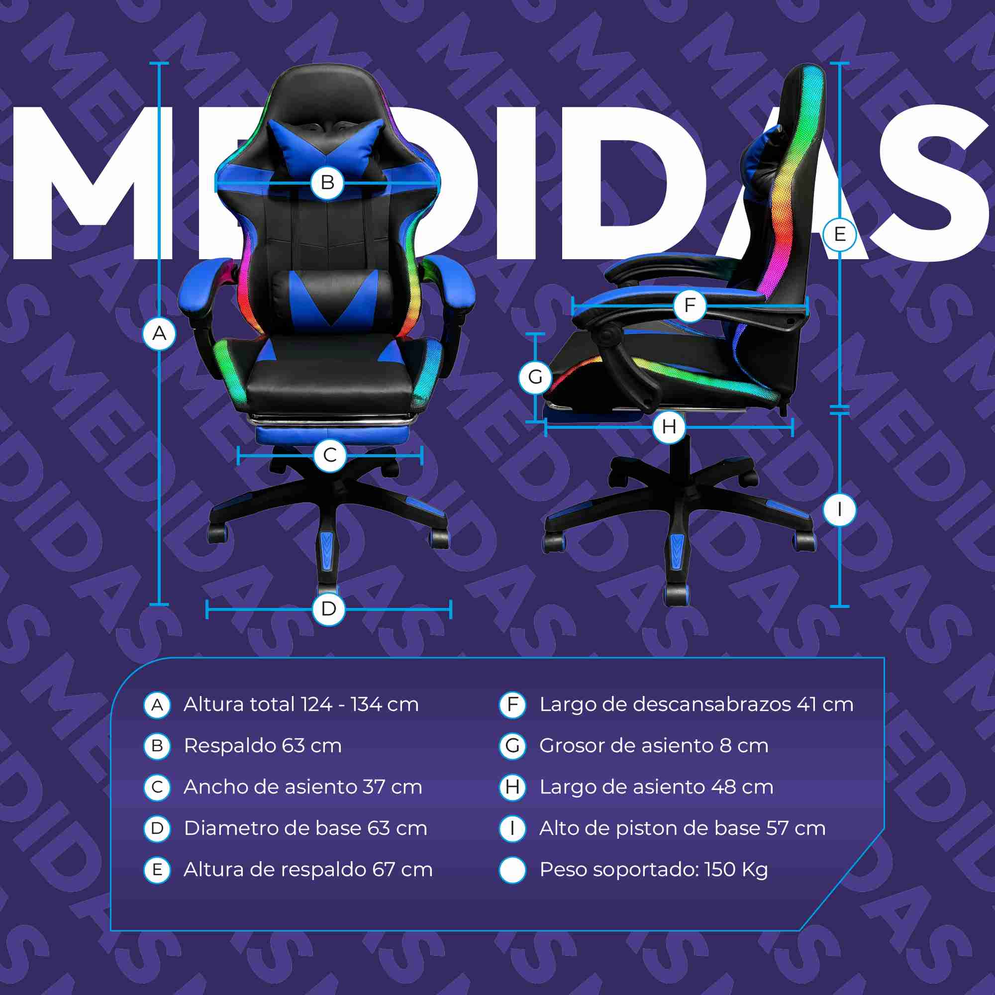 Silla Gaming con Reposapies y Luz LED Premium Gamer Azul