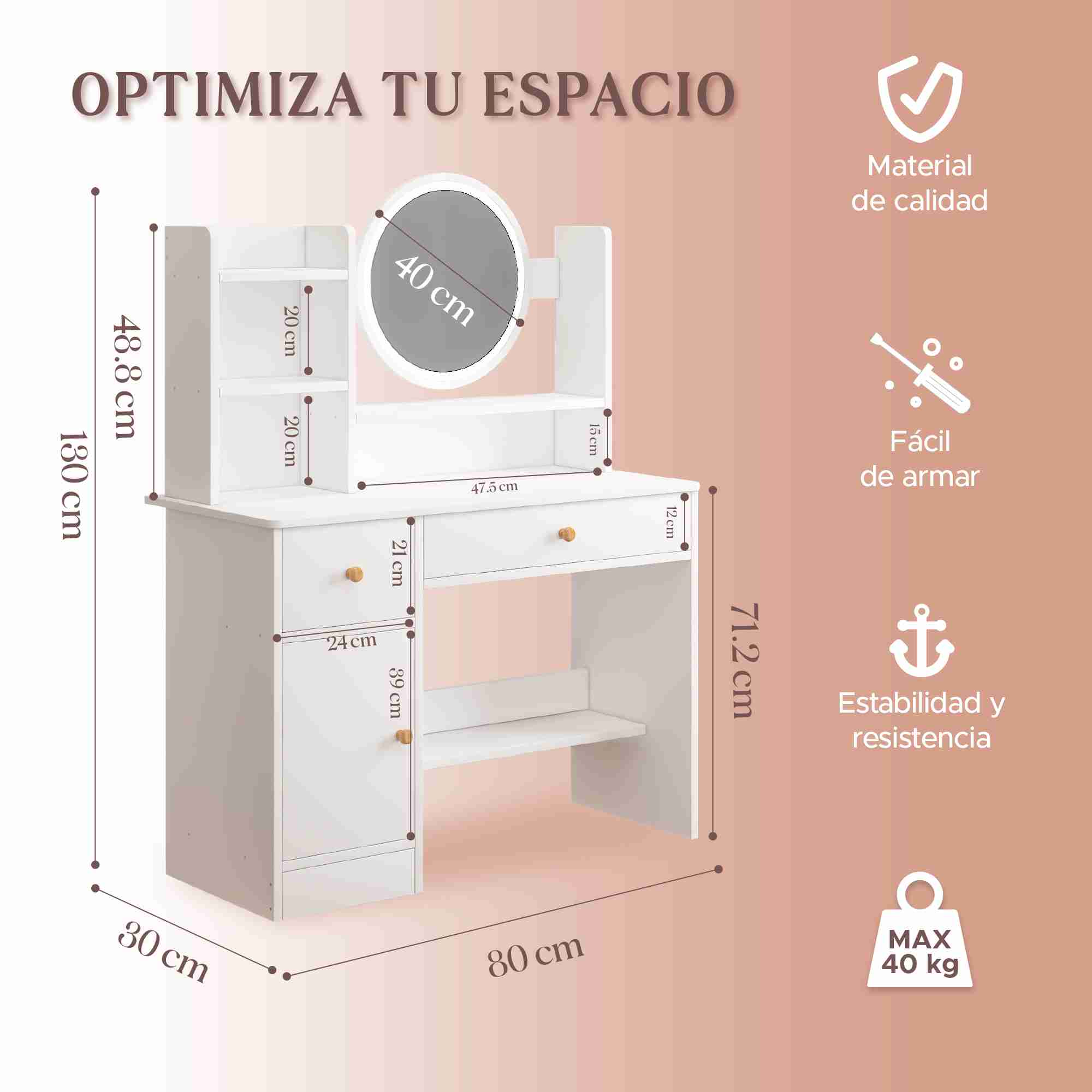 Escritorio Tocador Vanity Blanco Infantil -ELLY