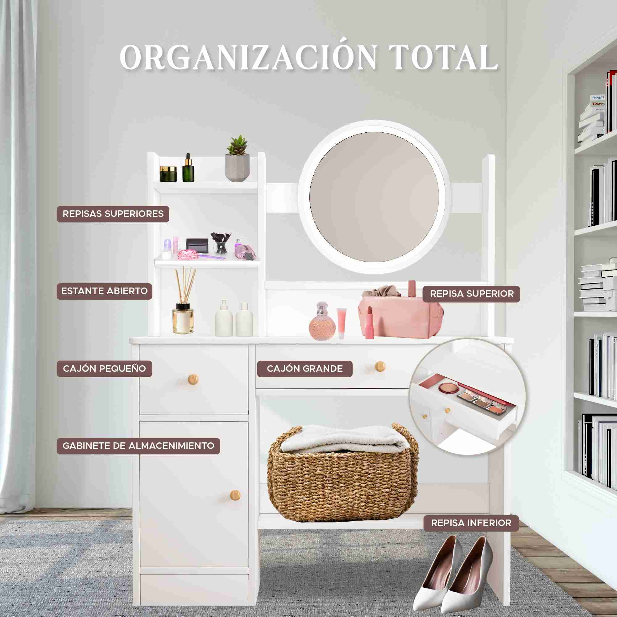 Escritorio Tocador Vanity Blanco Infantil -ELLY