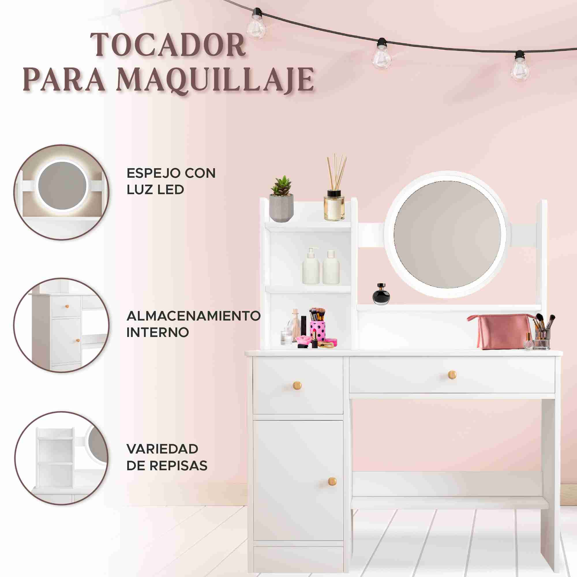 Escritorio Tocador Vanity Blanco Infantil -ELLY