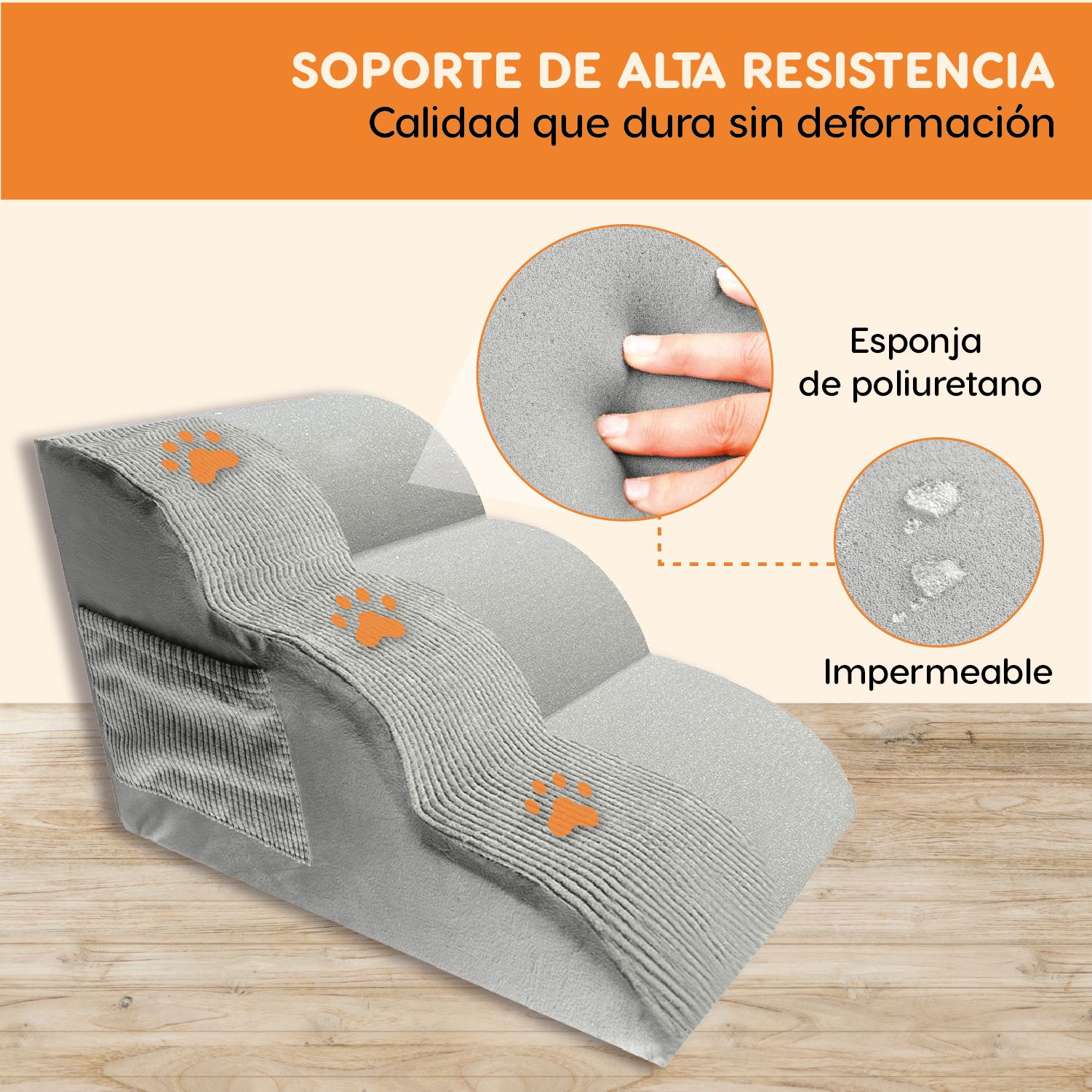 Escalera Afelpada 3 Pasos Para Perro Poli Pets Color Gris