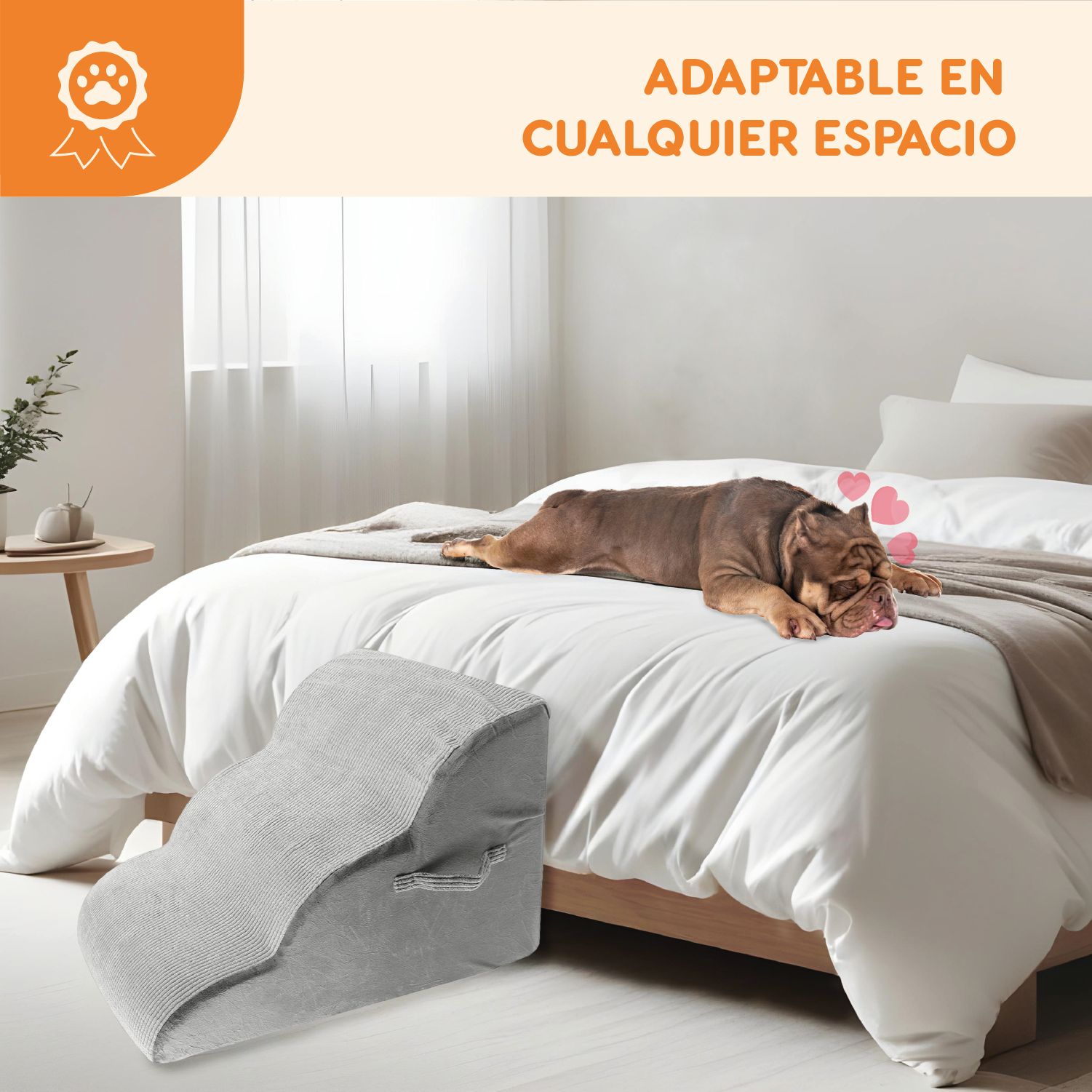 Escalera Afelpada 3 Pasos Para Perro Poli Pets Color Gris
