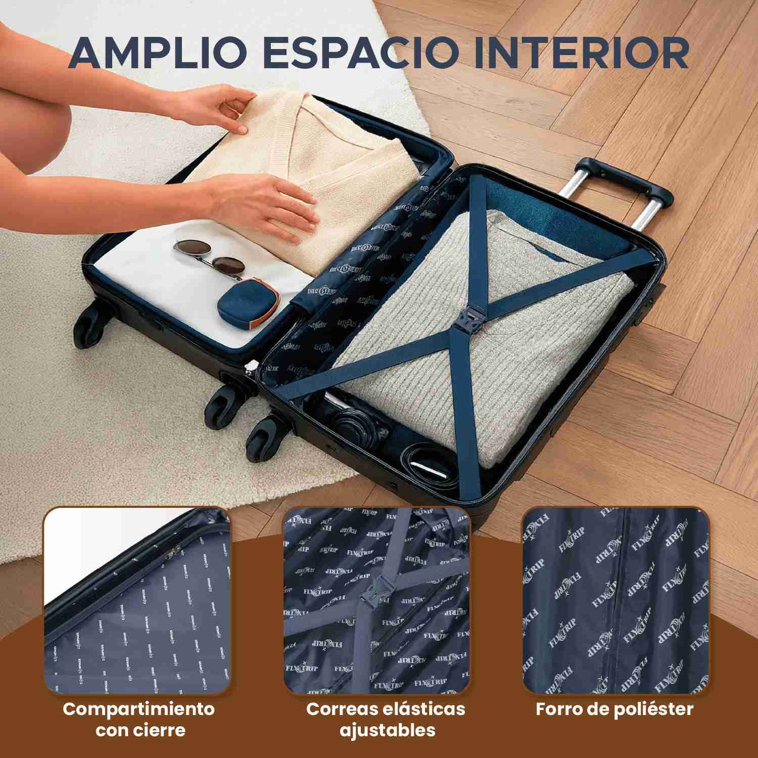 Set de 3 Maleta Fly & Trip Sidney 20, 24 y 28 Con 4 Ruedas Color Negro