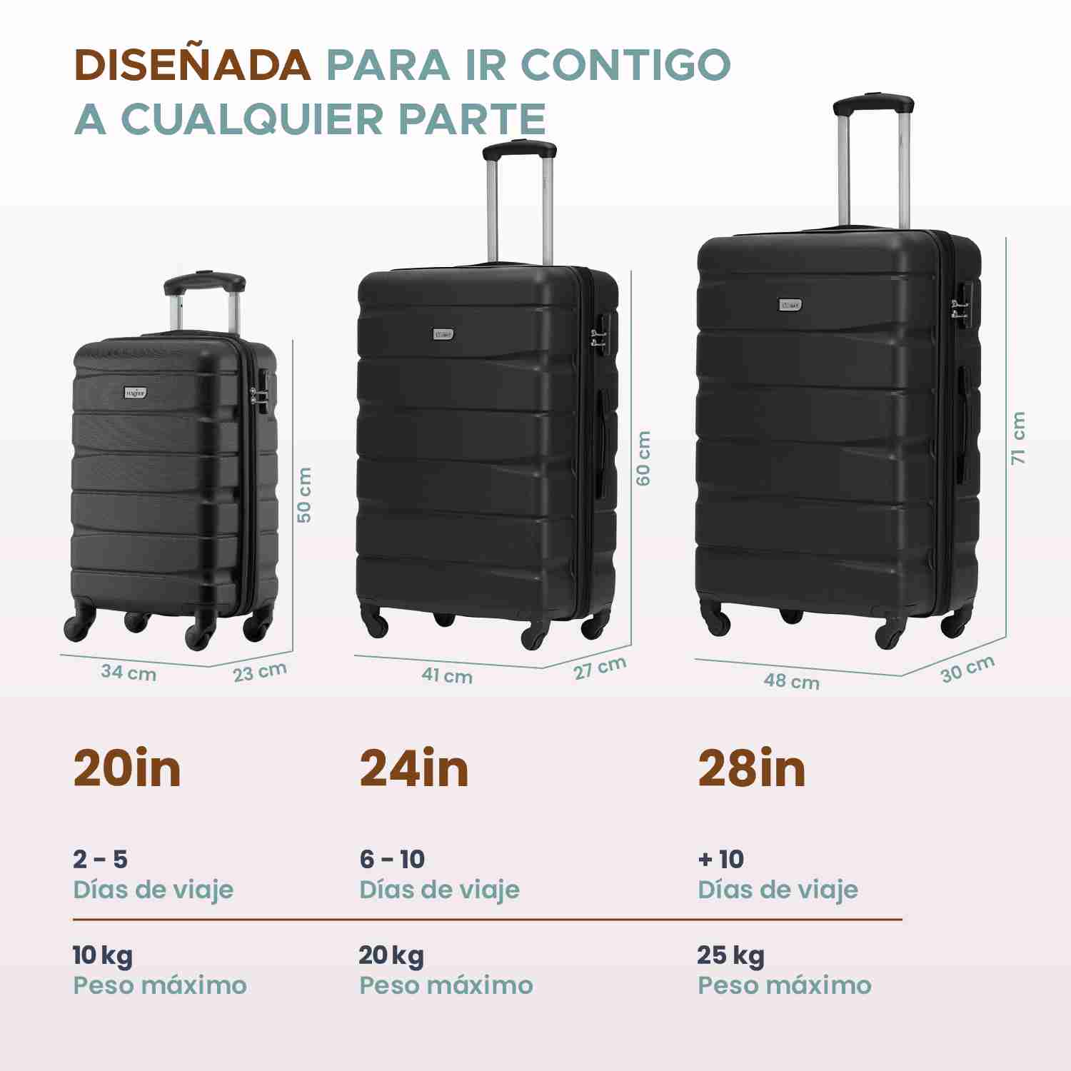 Set de 3 Maleta Fly & Trip Sidney 20, 24 y 28 Con 4 Ruedas Color Negro