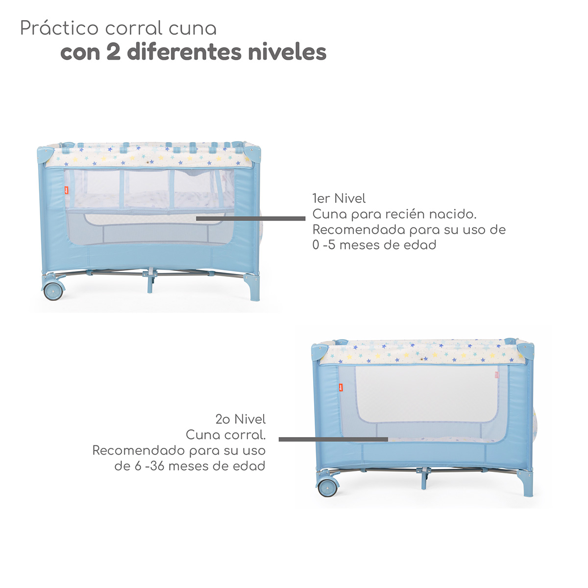 Cuna Corral Plegable con Cambiador y Dos Niveles Acolchonado D´Bebe Rest - Azul