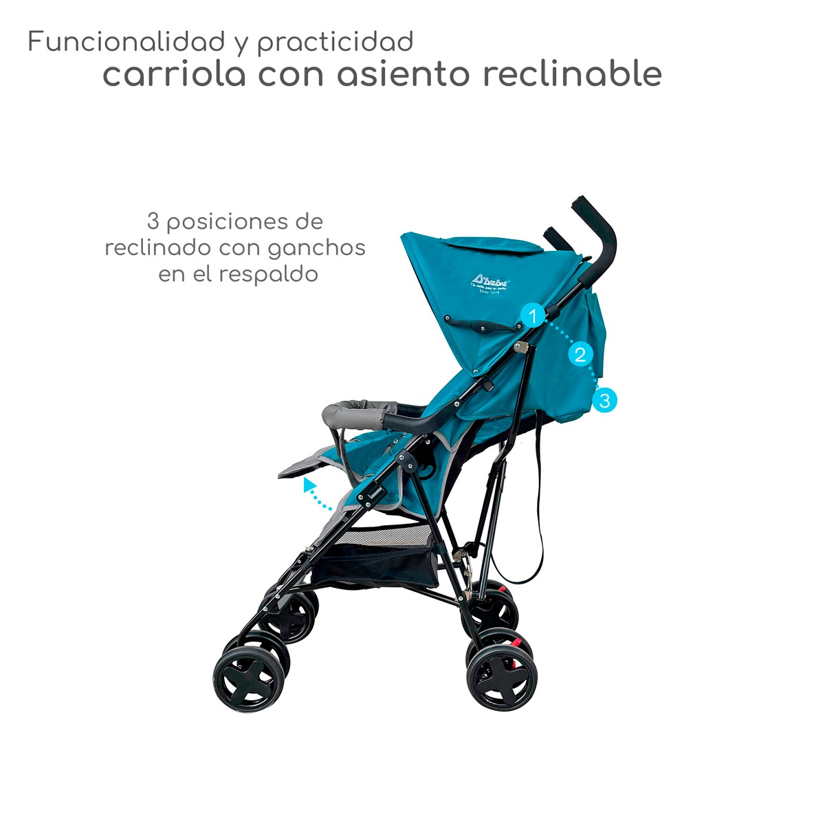 Carriola Plegable con Reclinado y Toldo para Bebé 6-36 Meses Carri D'Bebe - Jade