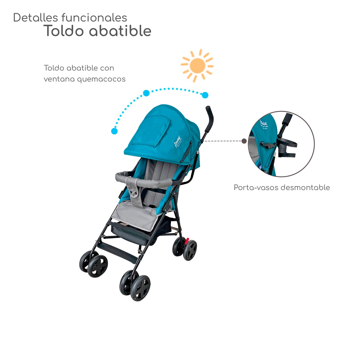 Carriola Plegable con Reclinado y Toldo para Bebé 6-36 Meses Carri D'Bebe - Jade