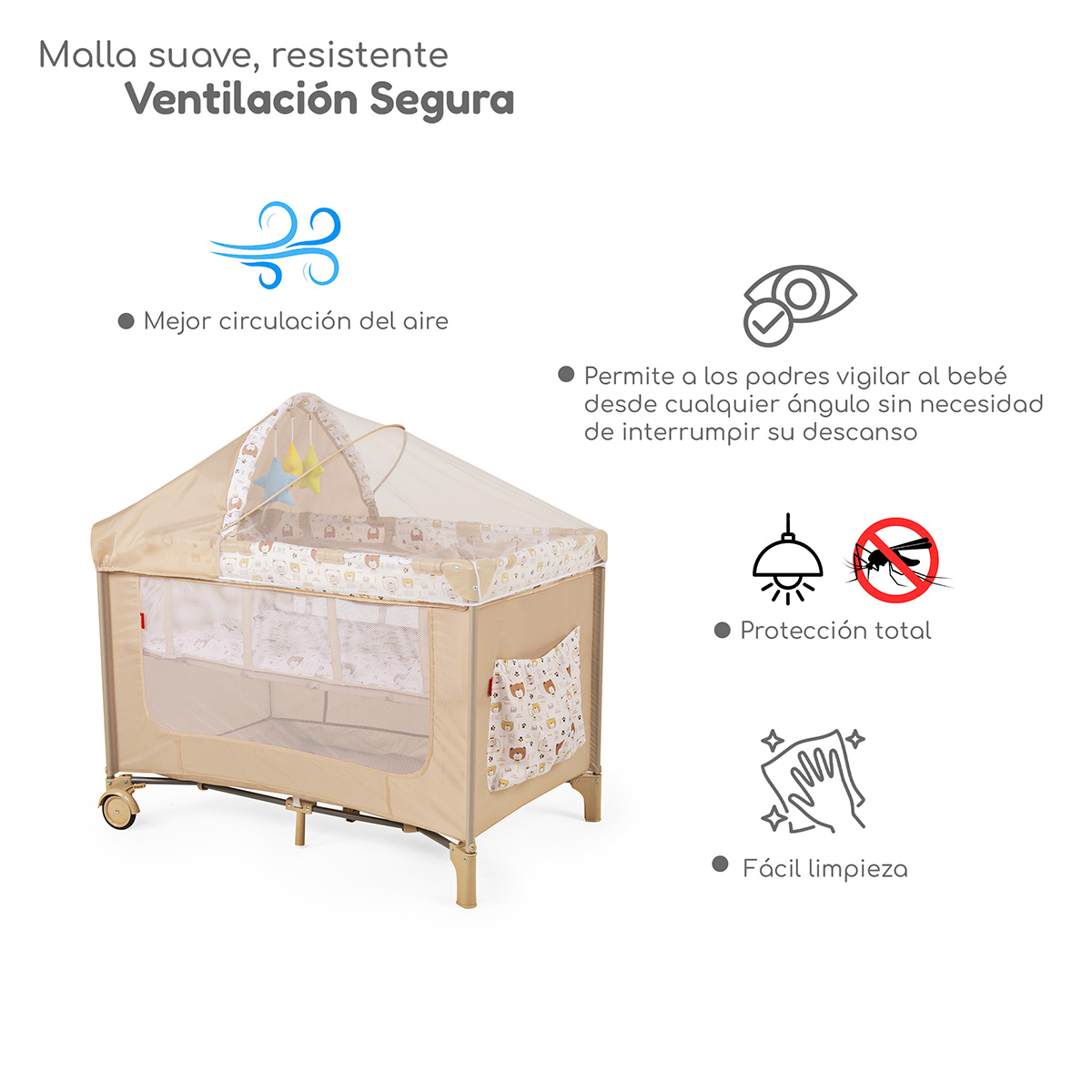 Cuna Corral Plegable con Cambiador y Dos Niveles Acolchonado D´Bebe Rest  - Beige
