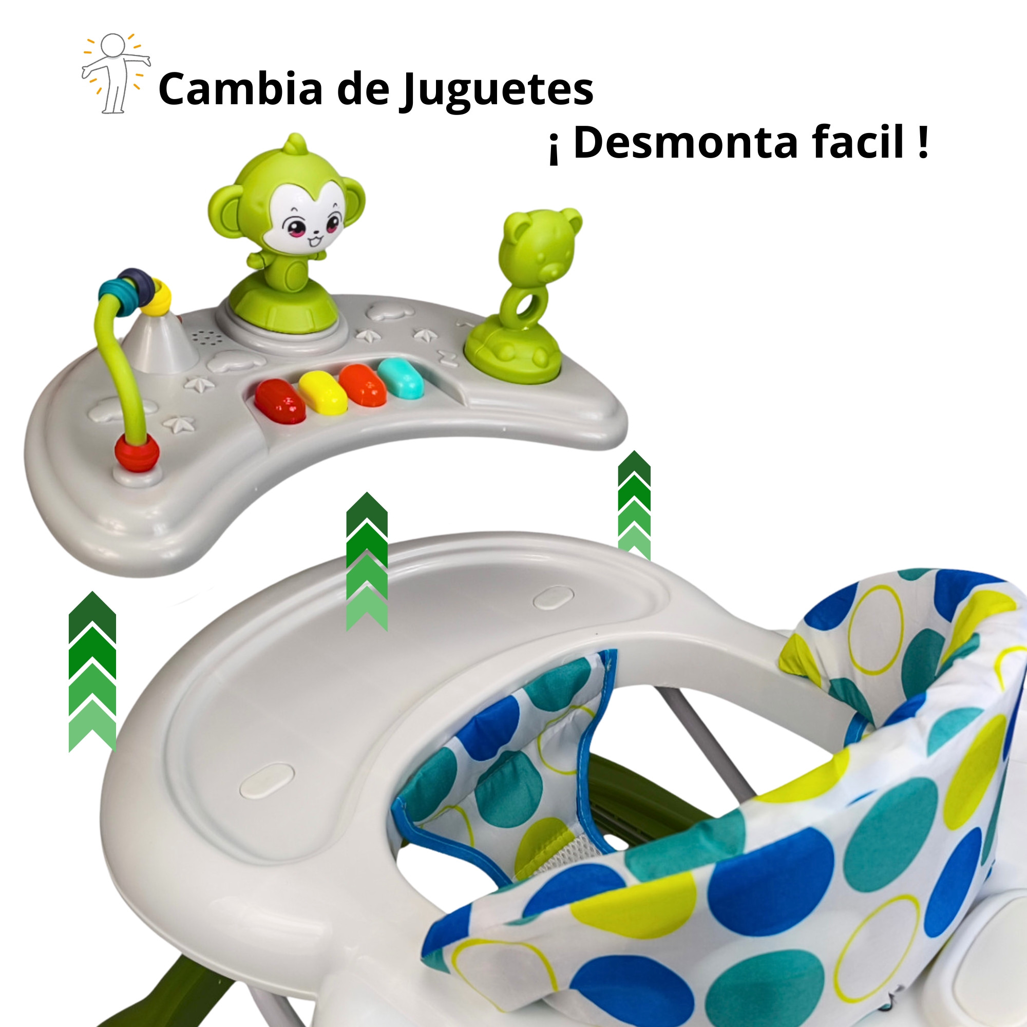 Andadera para Bebé Changuito 4 Alturas con Luz y Sonido - Verde