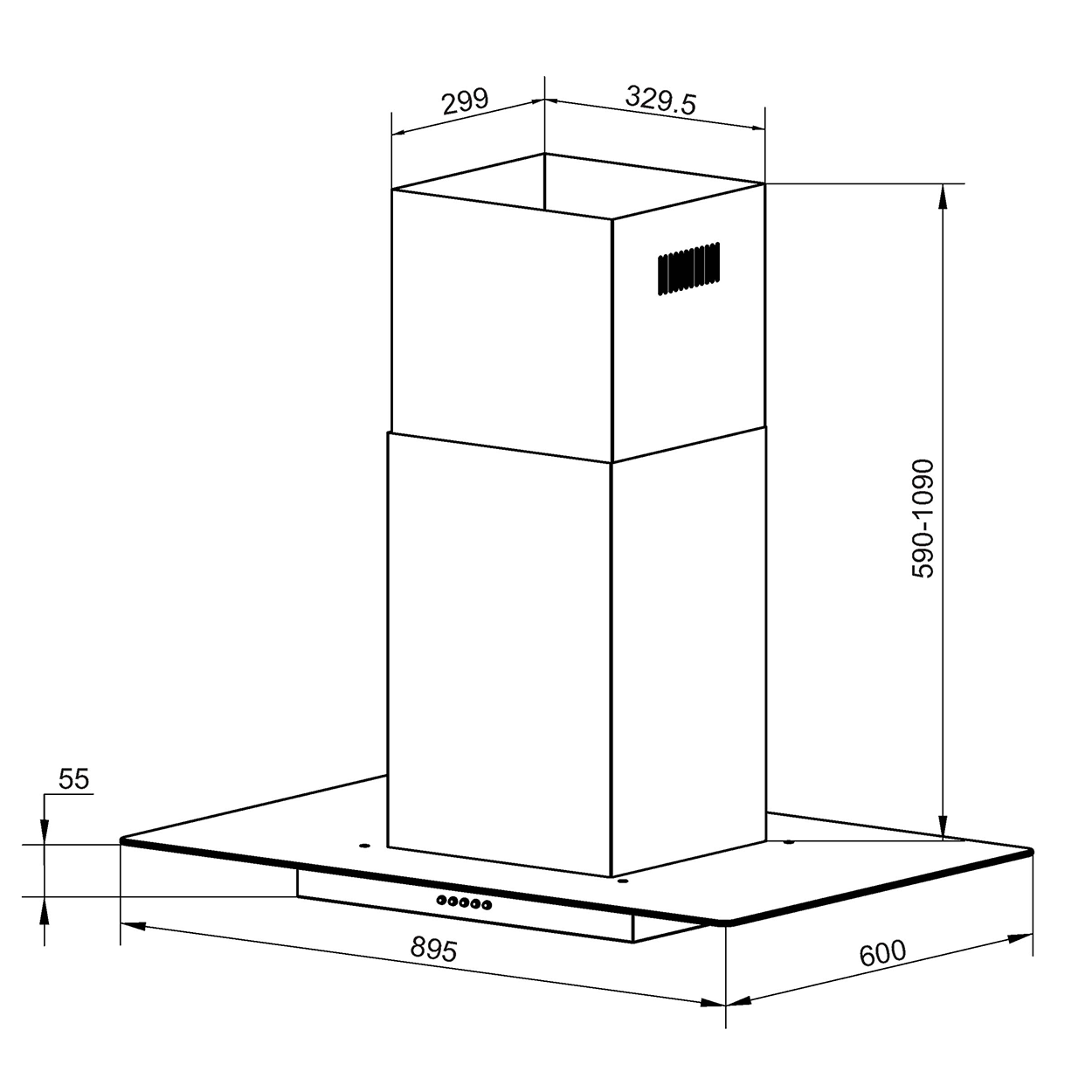 Campana de Cocina para Isla IHD ISOLA MIAMI 90 de 90 cm en Acero Inoxidable y  Cristal Plano