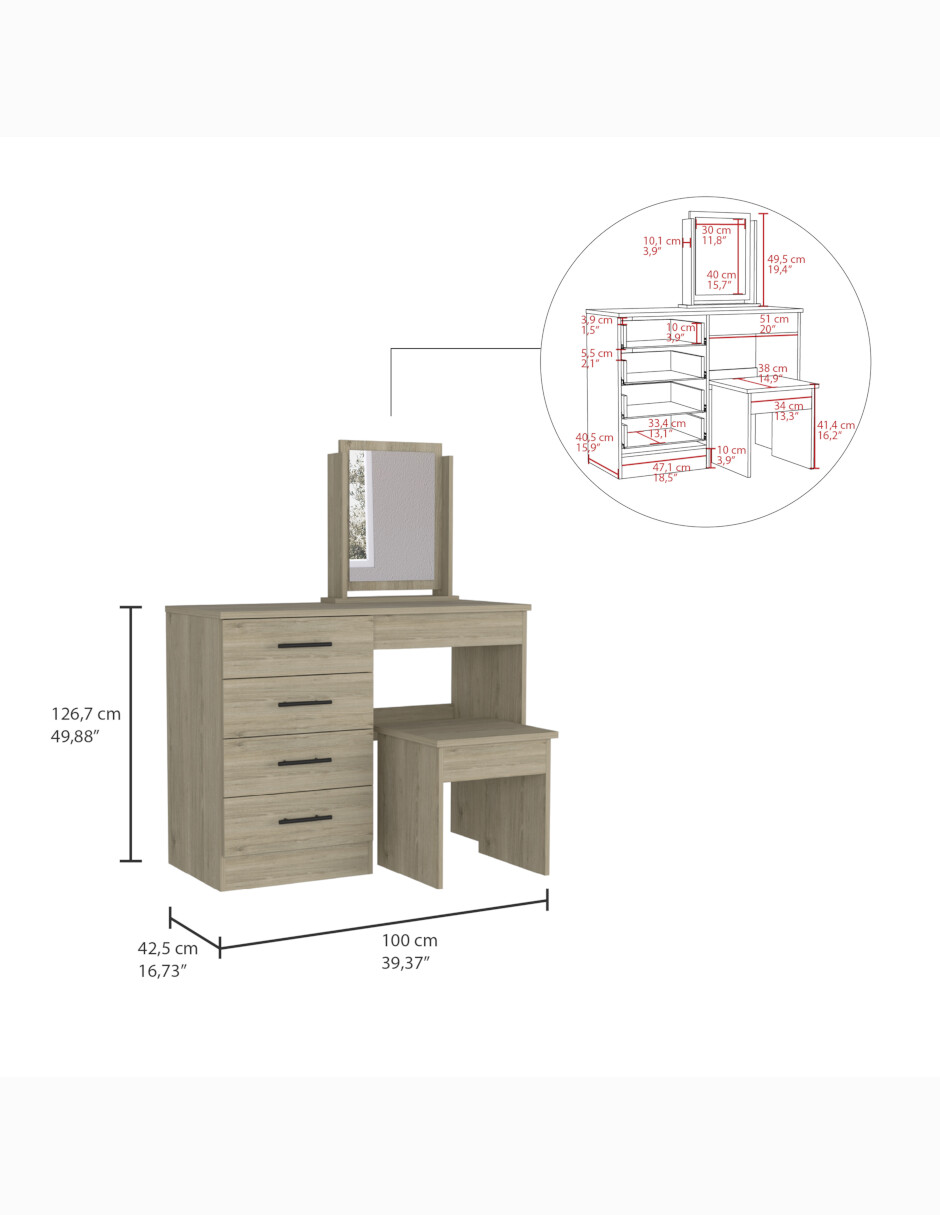 Tocador armable con cajones y espejo Modelo Kaia marca Excelsior