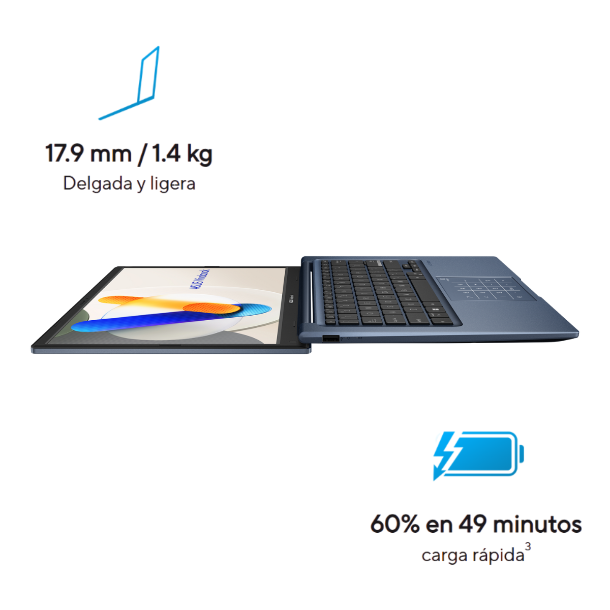 Laptop Asus Vivobook X1404VA-I712512, Core i7-1355U, 12GB RAM, 512GB SSD, Windows 11, color Quiet Blue