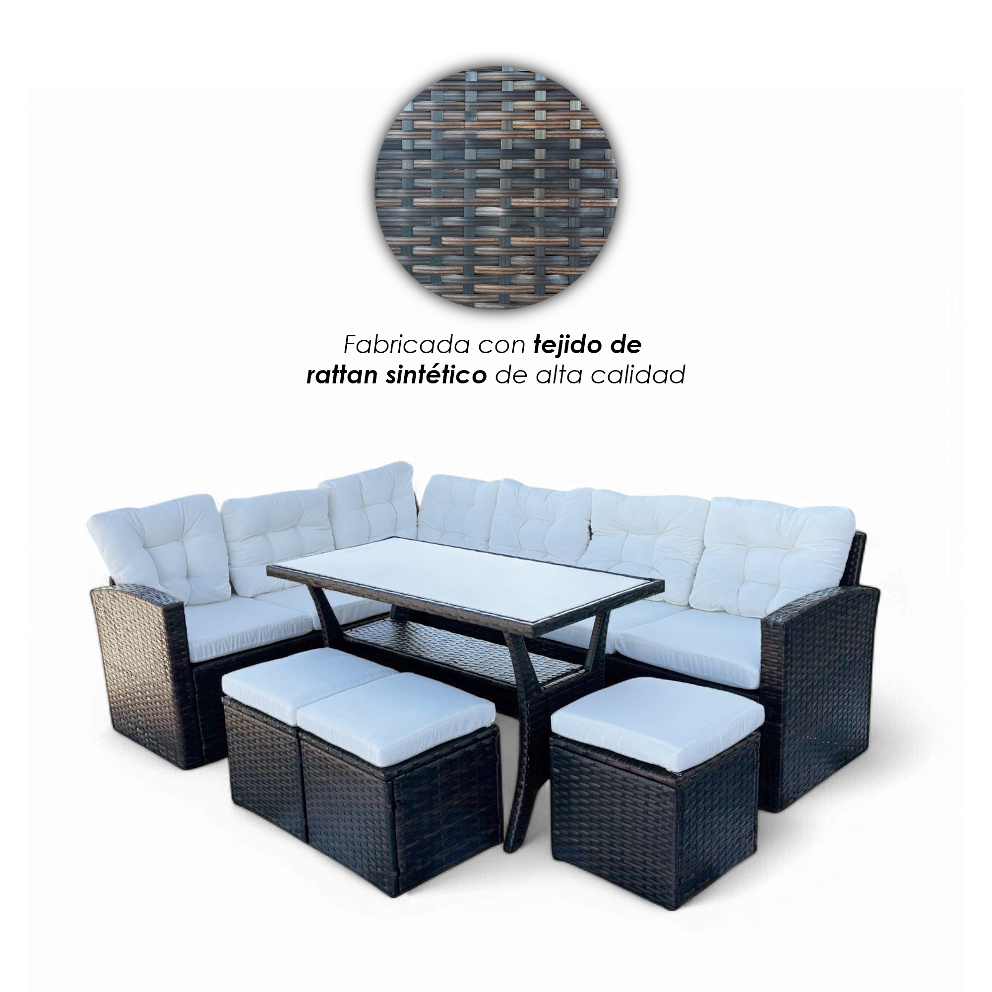 Ilios Innova | Juego De Sala Para Jardín Esquinera 5 Piezas Mimbre Sintético Color Café