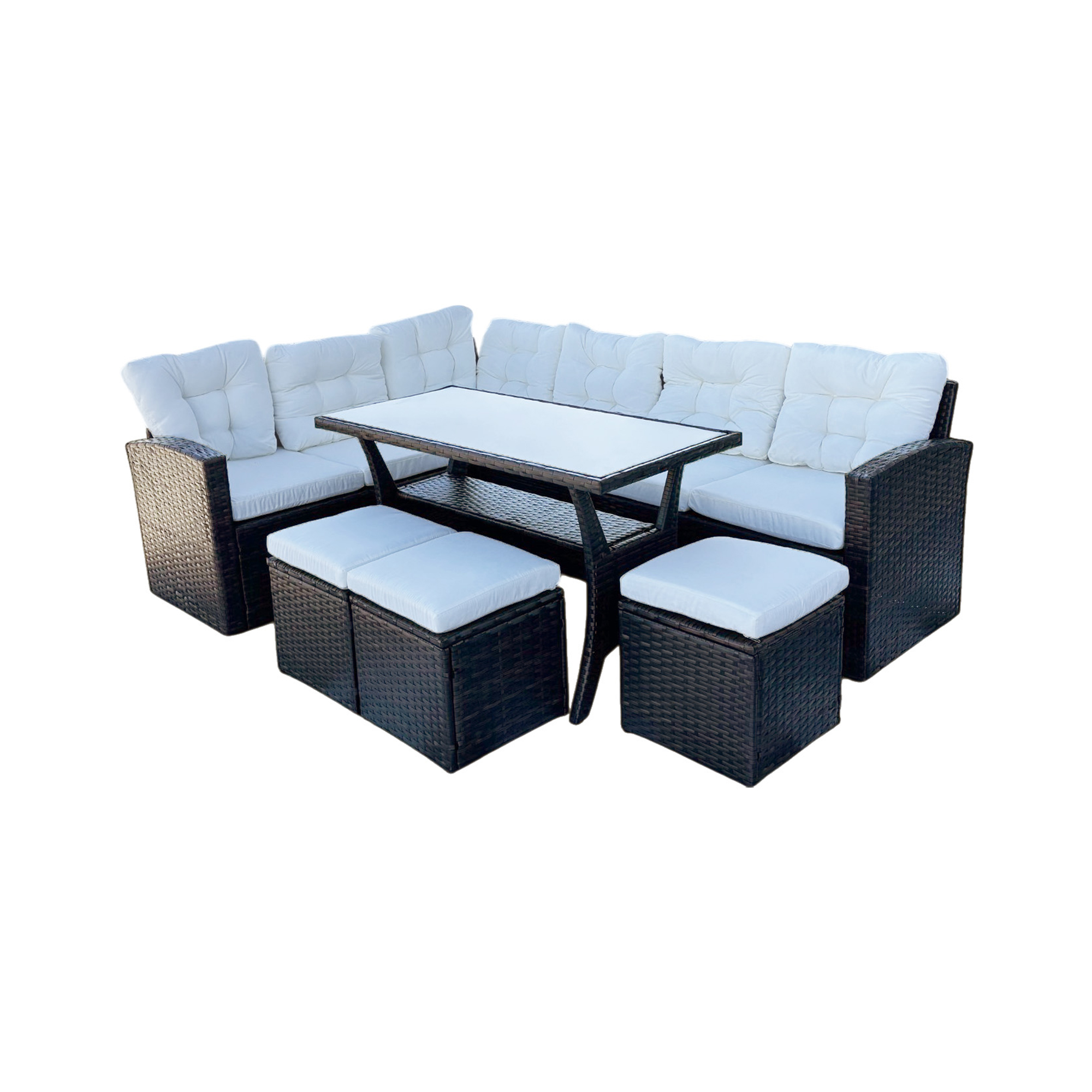 Ilios Innova | Juego De Sala Para Jardín Esquinera 5 Piezas Mimbre Sintético Color Café