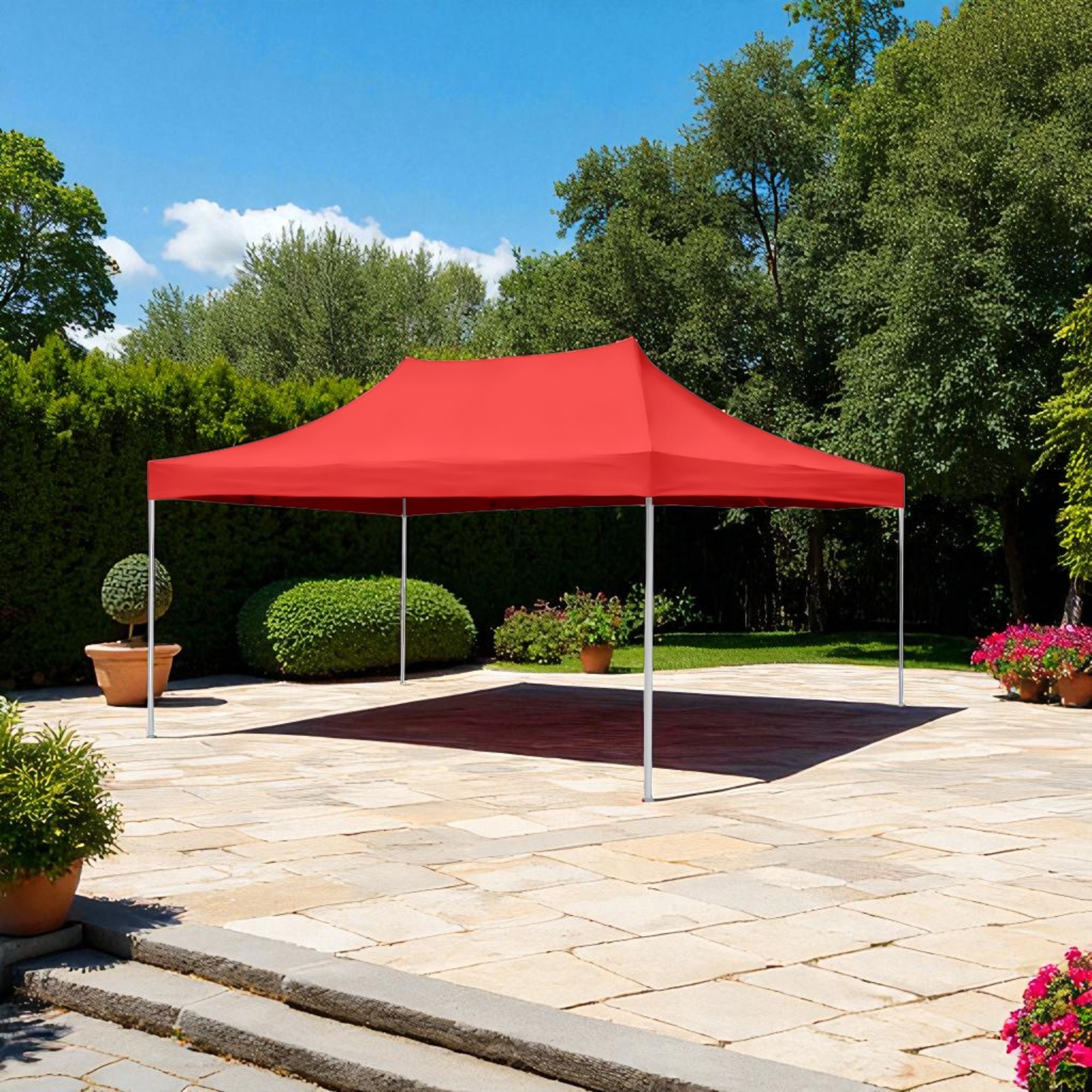Ilios Innova | Toldo Plegable Rojo 3x4.5, Impermeable y Resistente al Clima con Estructura de Hierro y Tela Oxford.