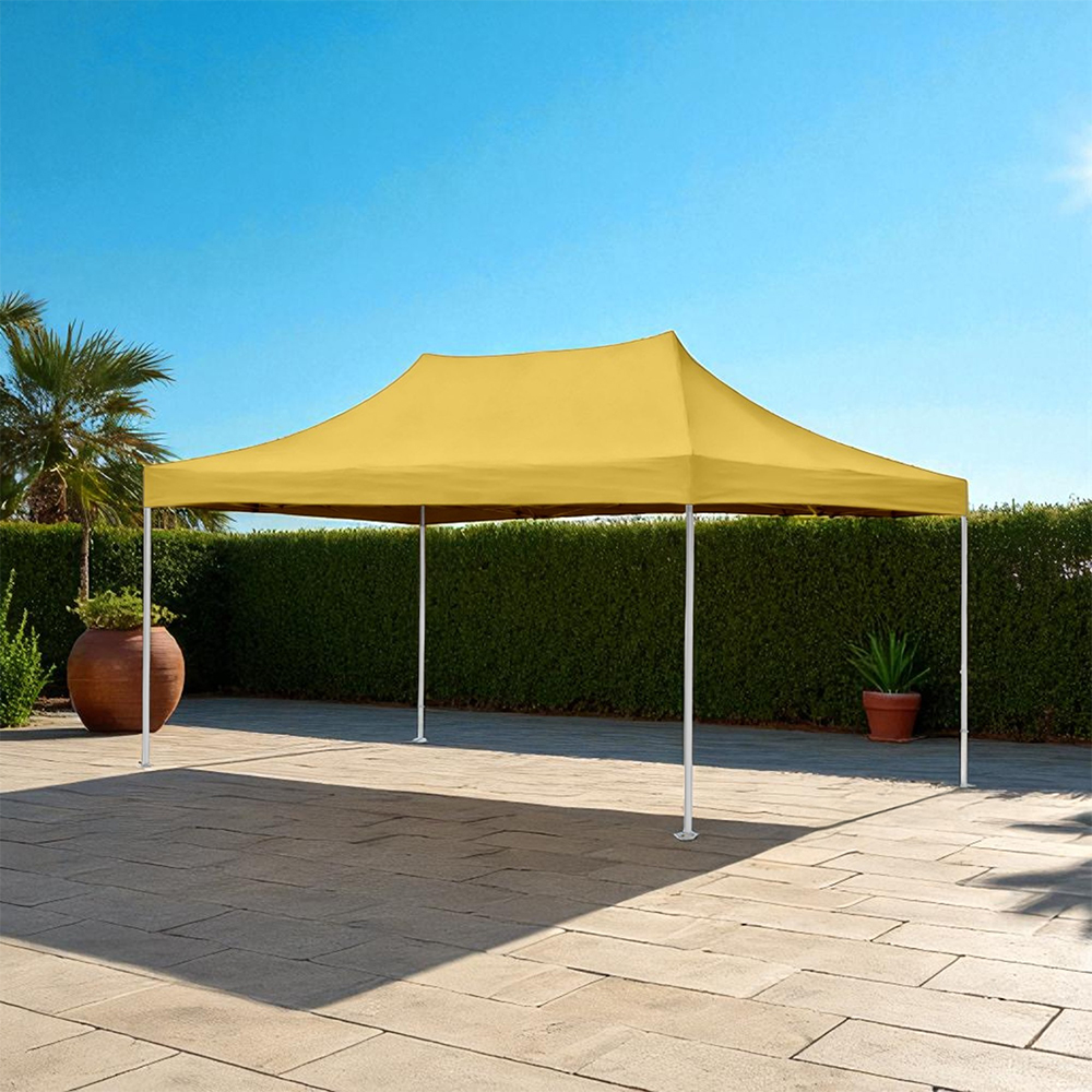 Ilios Innova | Toldo Plegable Amarillo 3x4.5, Impermeable y Resistente al Clima con Estructura de Hierro y Tela Oxford.