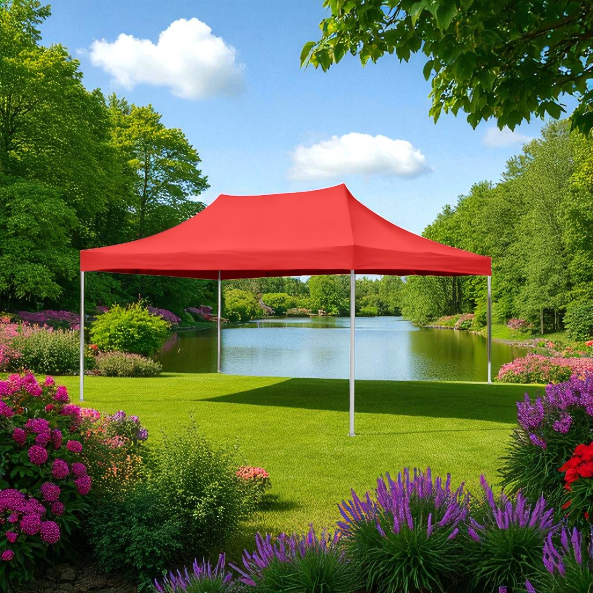 Ilios Innova | Toldo Plegable Rojo 3x4.5, Impermeable y Resistente al Clima con Estructura de Hierro y Tela Oxford.